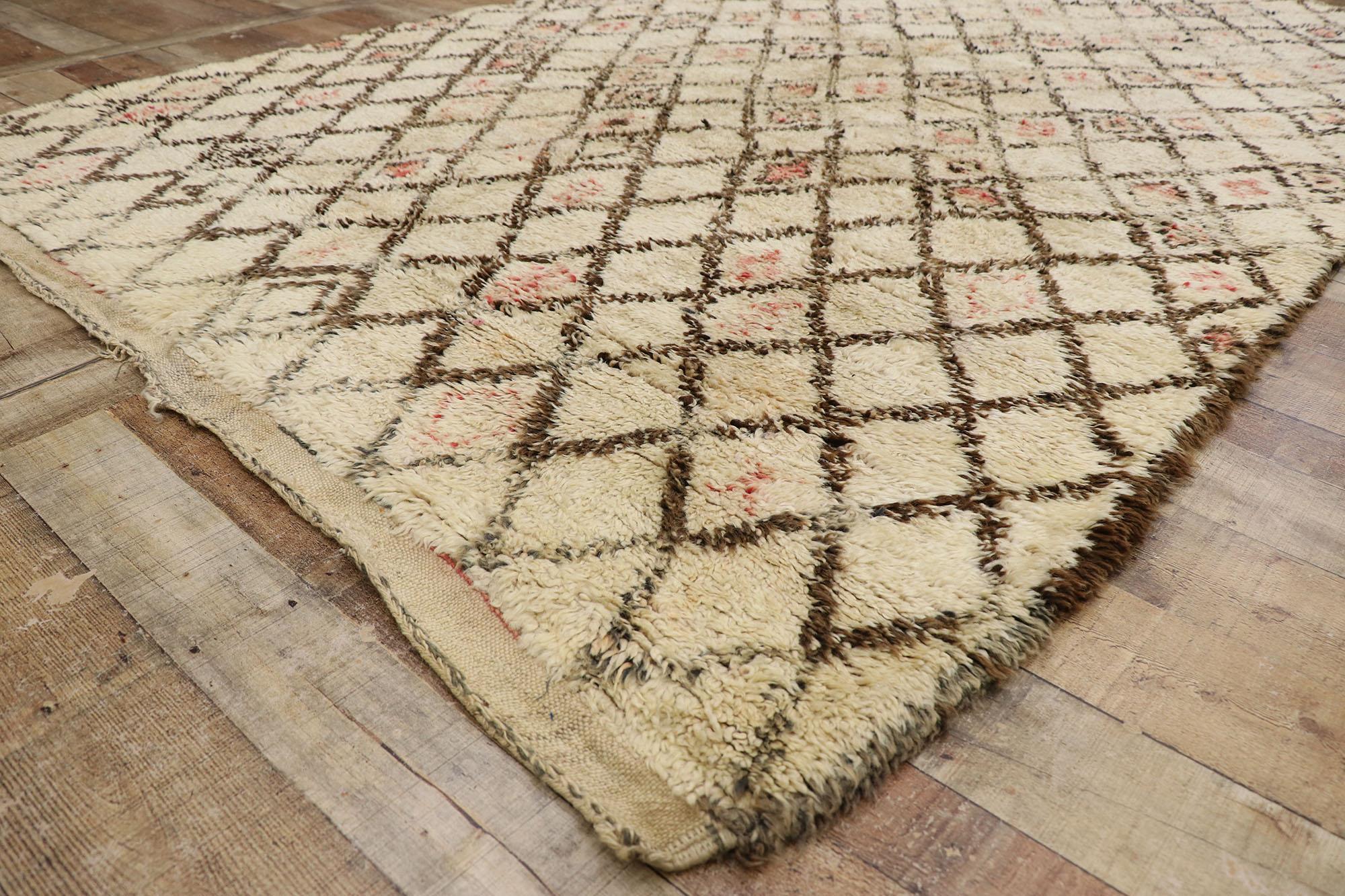 20th Century Vintage Beni Ourain Moroccan Rug, Nomadic Charm Meets Midcentury Modern Style For Sale