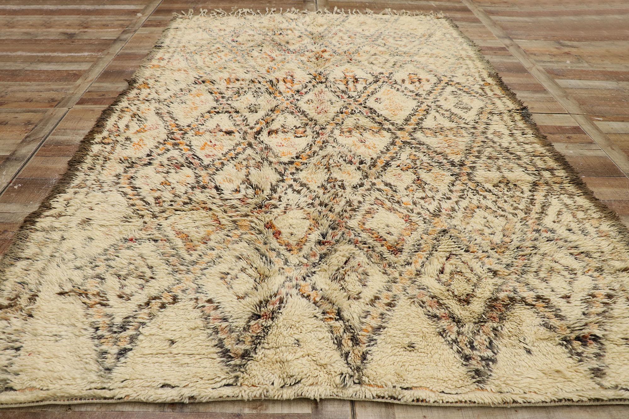 Wool Vintage Beni Ourain Moroccan Rug, Nomadic Charm Meets Midcentury Modern Style For Sale