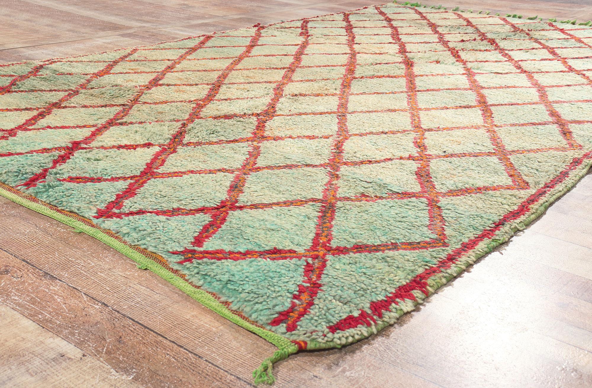 Vintage Green Moroccan Beni Ourain Rug, Biophilic Design Meets Nomadic Charm For Sale 3