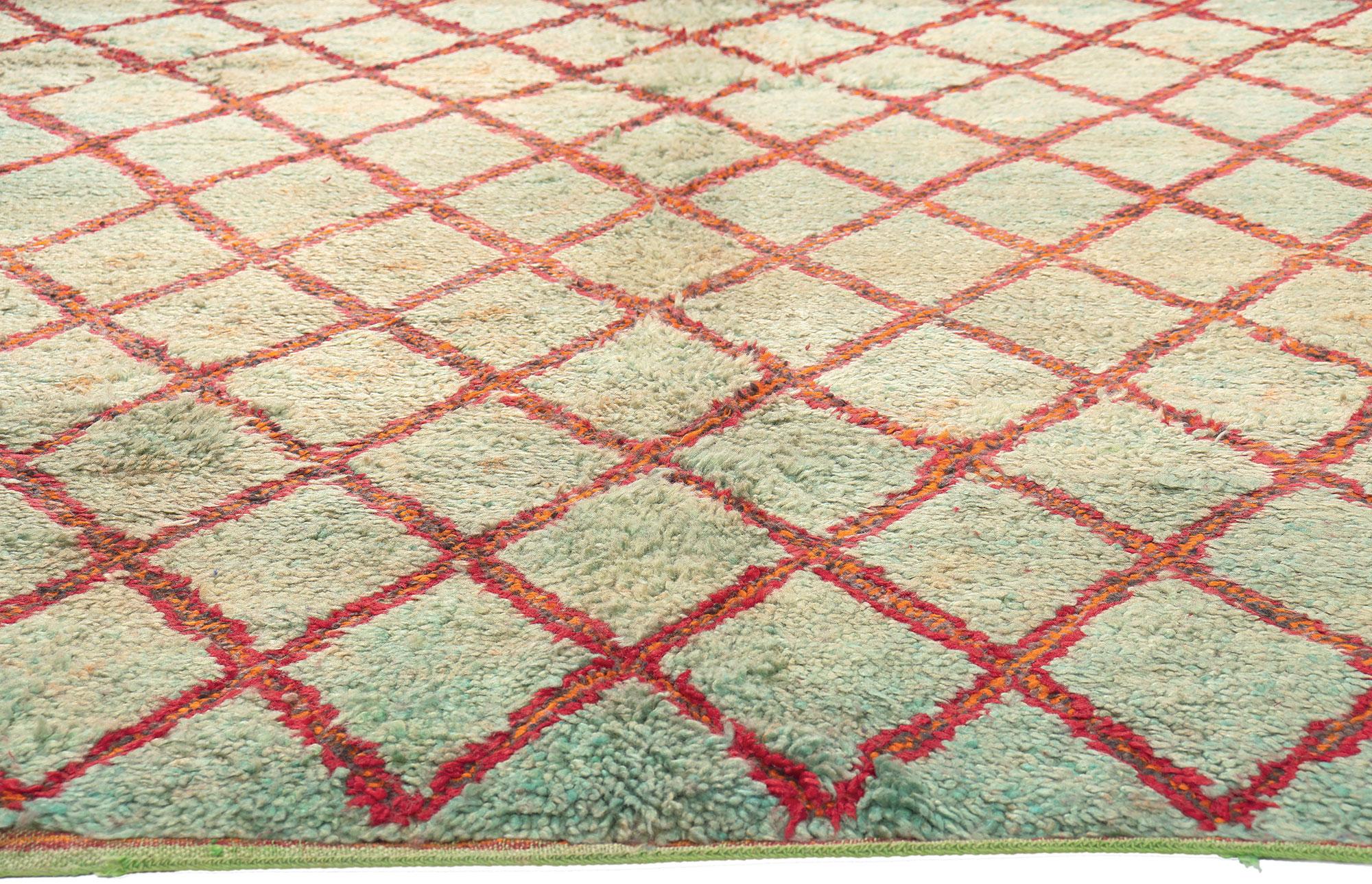 Hand-Knotted Vintage Green Moroccan Beni Ourain Rug, Biophilic Design Meets Nomadic Charm For Sale