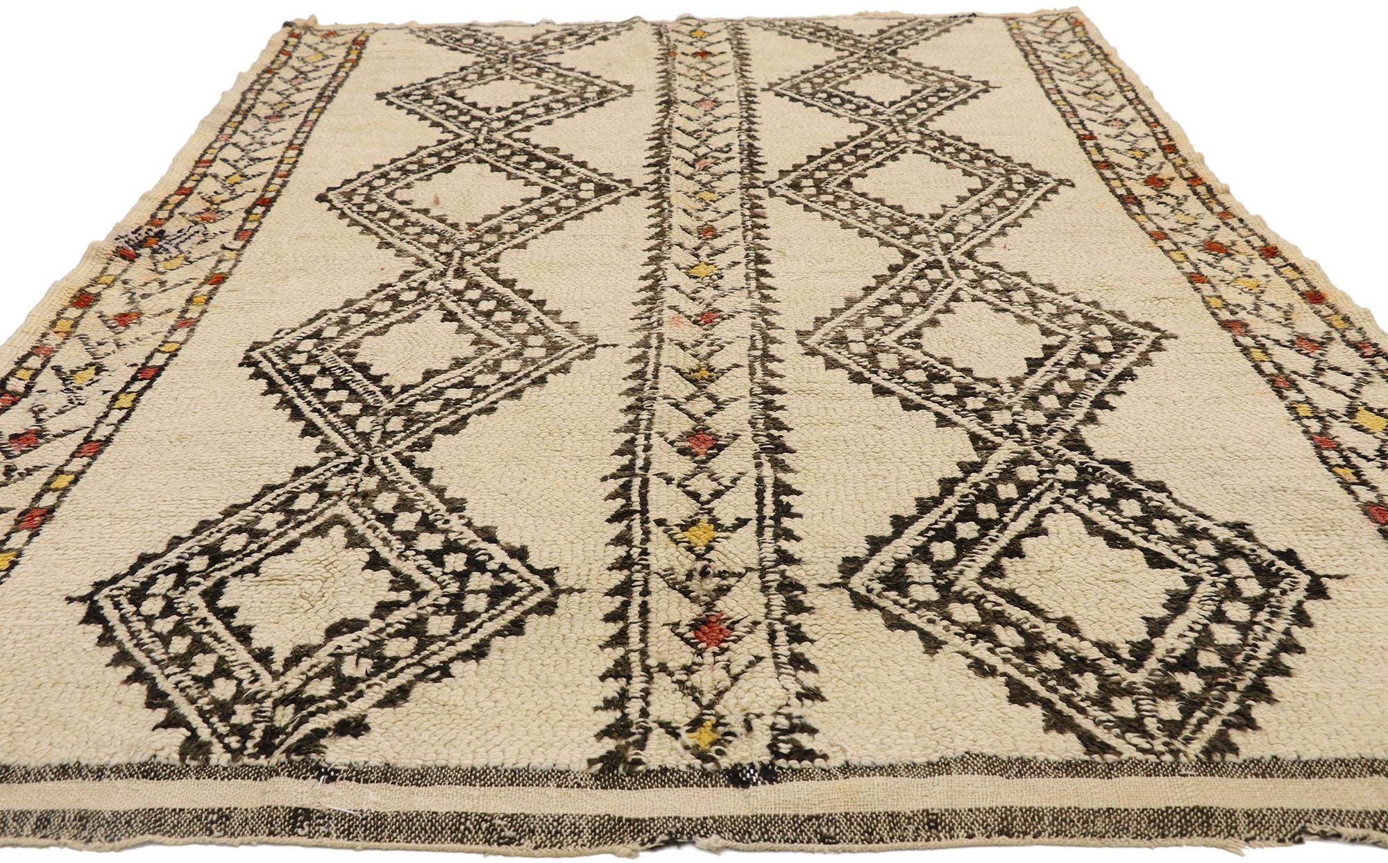 Hand-Knotted Vintage Beni Ourain Moroccan Rug with Mid-Century Modern Style and Hygge Vibes