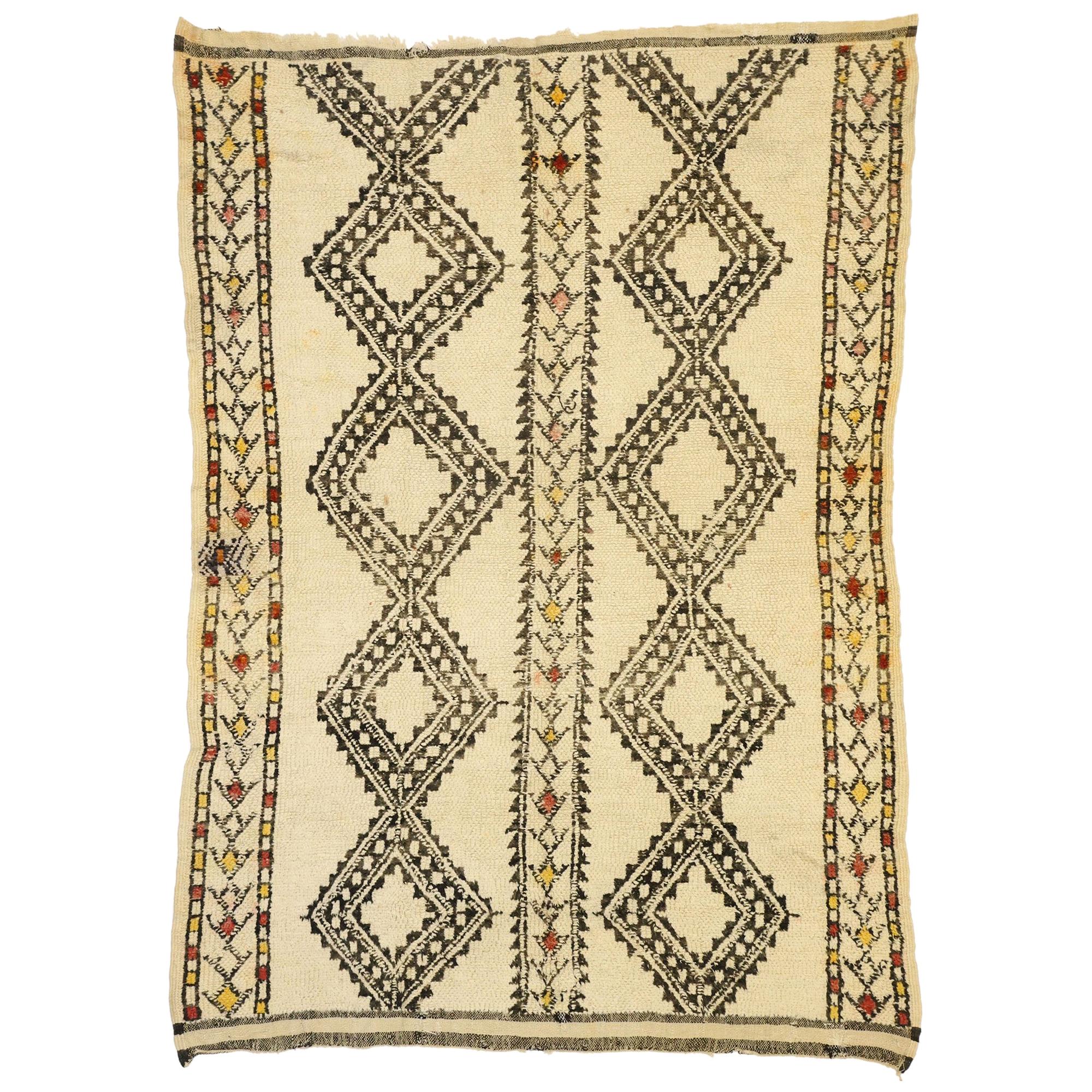 Vintage Beni Ourain Moroccan Rug with Mid-Century Modern Style and Hygge Vibes
