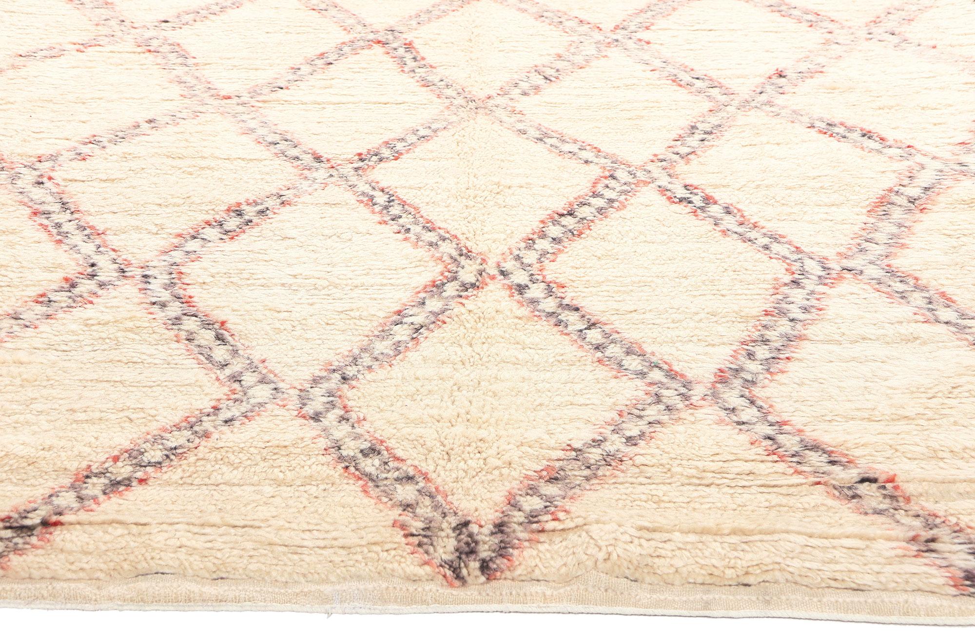Hand-Knotted Vintage Beni Ourain Moroccan Rug, Mid-Century Modern Style Meets Tribal Allure For Sale