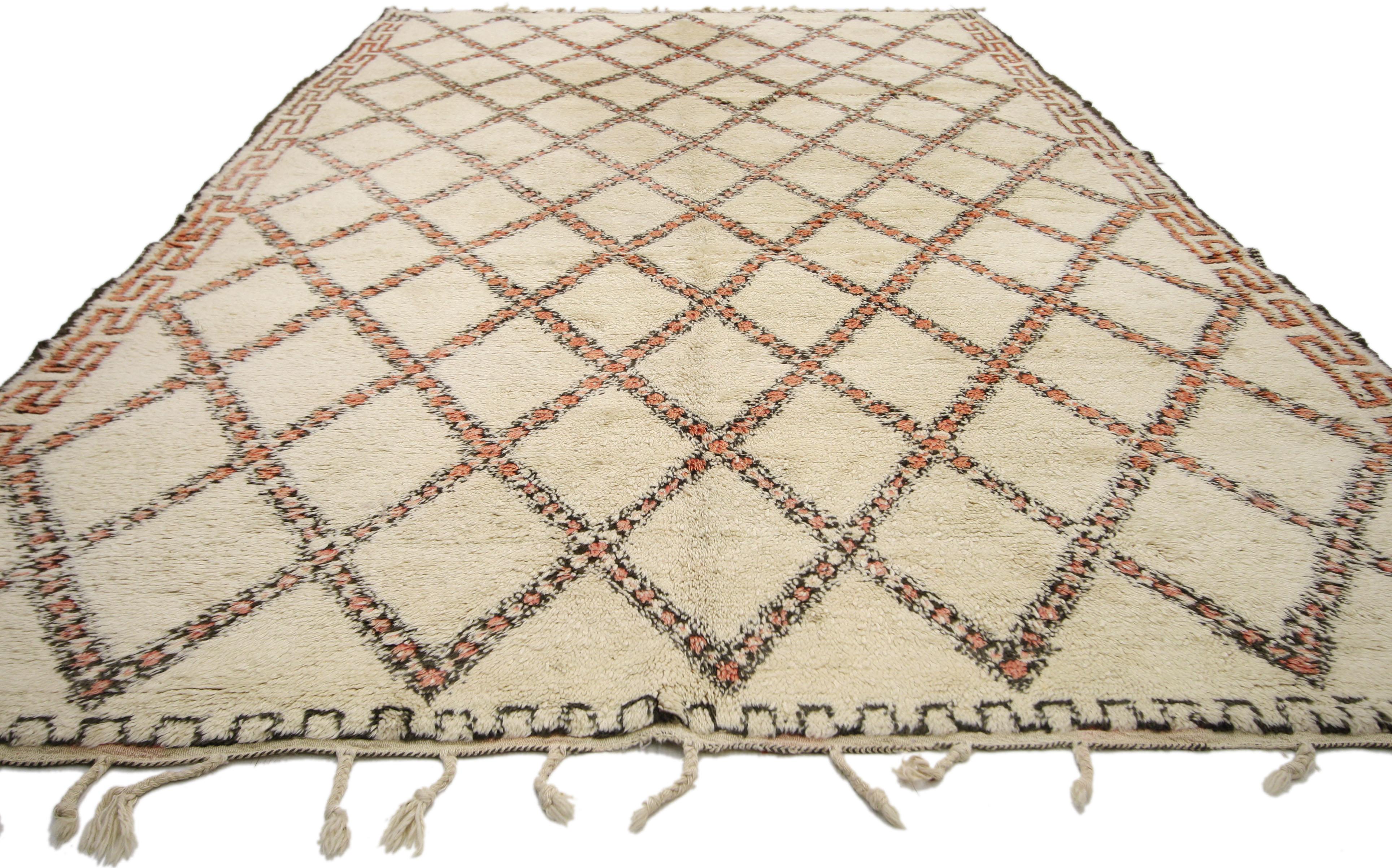 Hand-Knotted Vintage Beni Ourain Moroccan Rug with Modern Bauhaus Style and Hygge Vibes For Sale