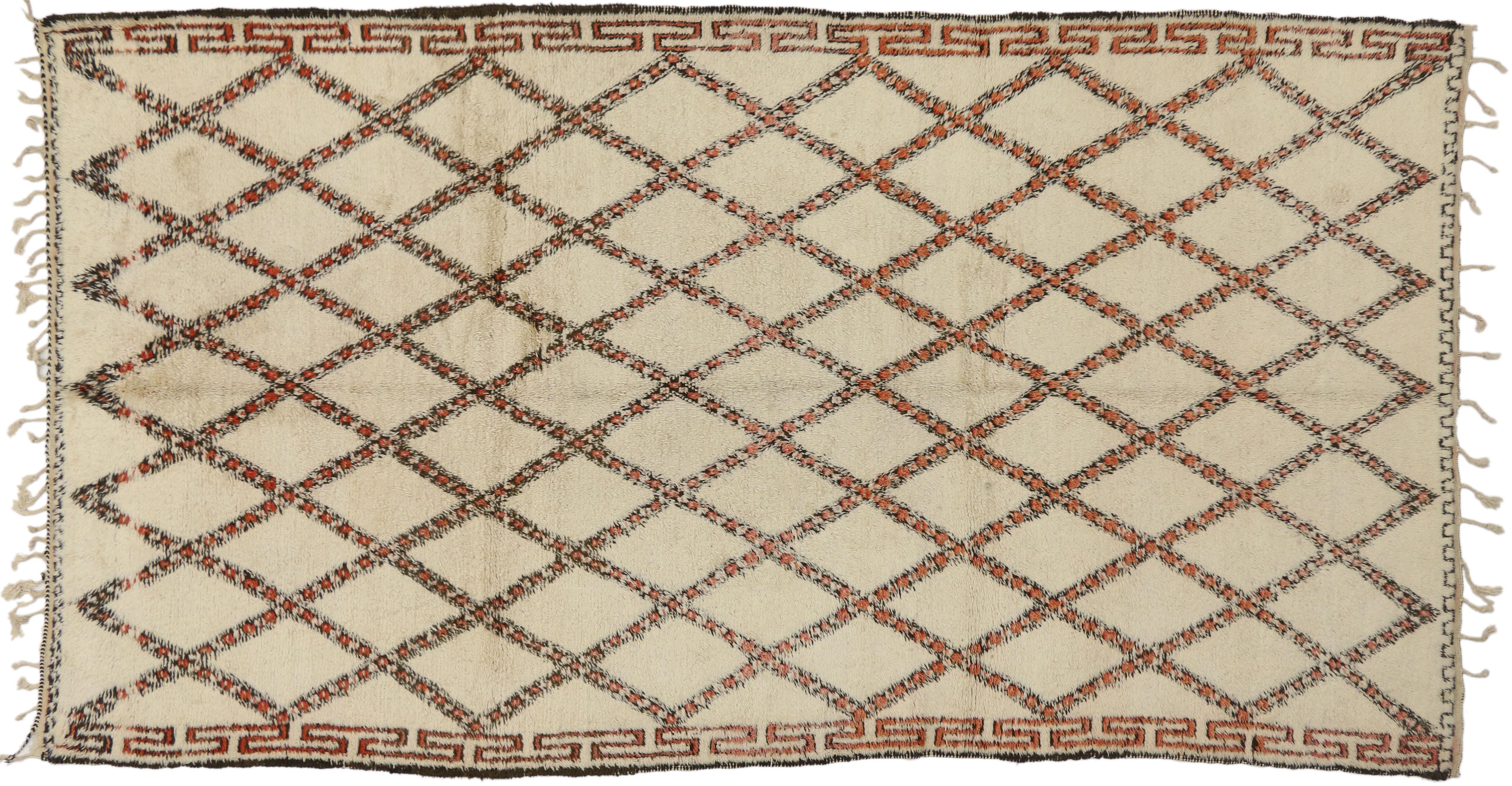 Wool Vintage Beni Ourain Moroccan Rug with Modern Bauhaus Style and Hygge Vibes For Sale