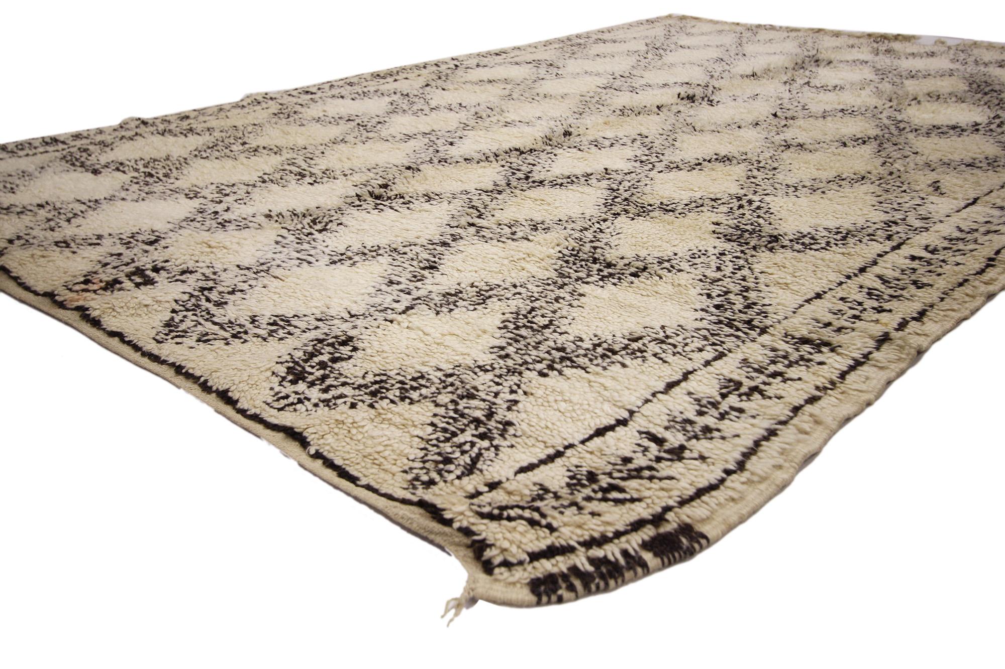 20737 Vintage Beni Ourain Moroccan Rug, 06'01 x 08'06. Originating from the esteemed Beni Ourain tribe in Morocco, these intricately crafted rugs honor tradition with meticulous attention to detail, utilizing untreated sheep's wool to infuse spaces
