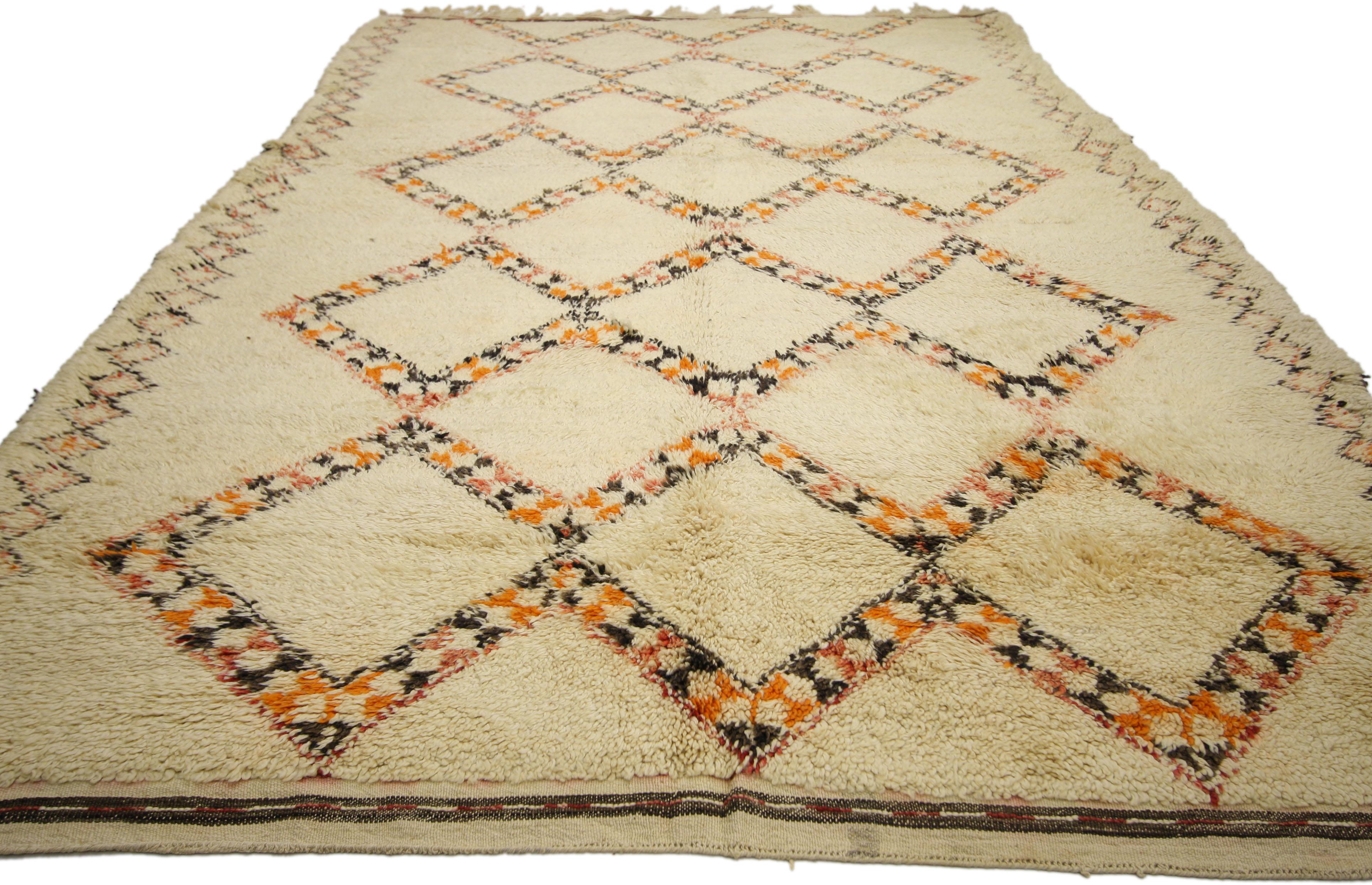 Mid-Century Modern Vintage Beni Ourain Moroccan Rug with Tribal Style, Beni Ourain Rug