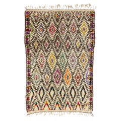 Used Moroccan Beni Ourain Rug, Colorfully Curated Meets Boho Chic