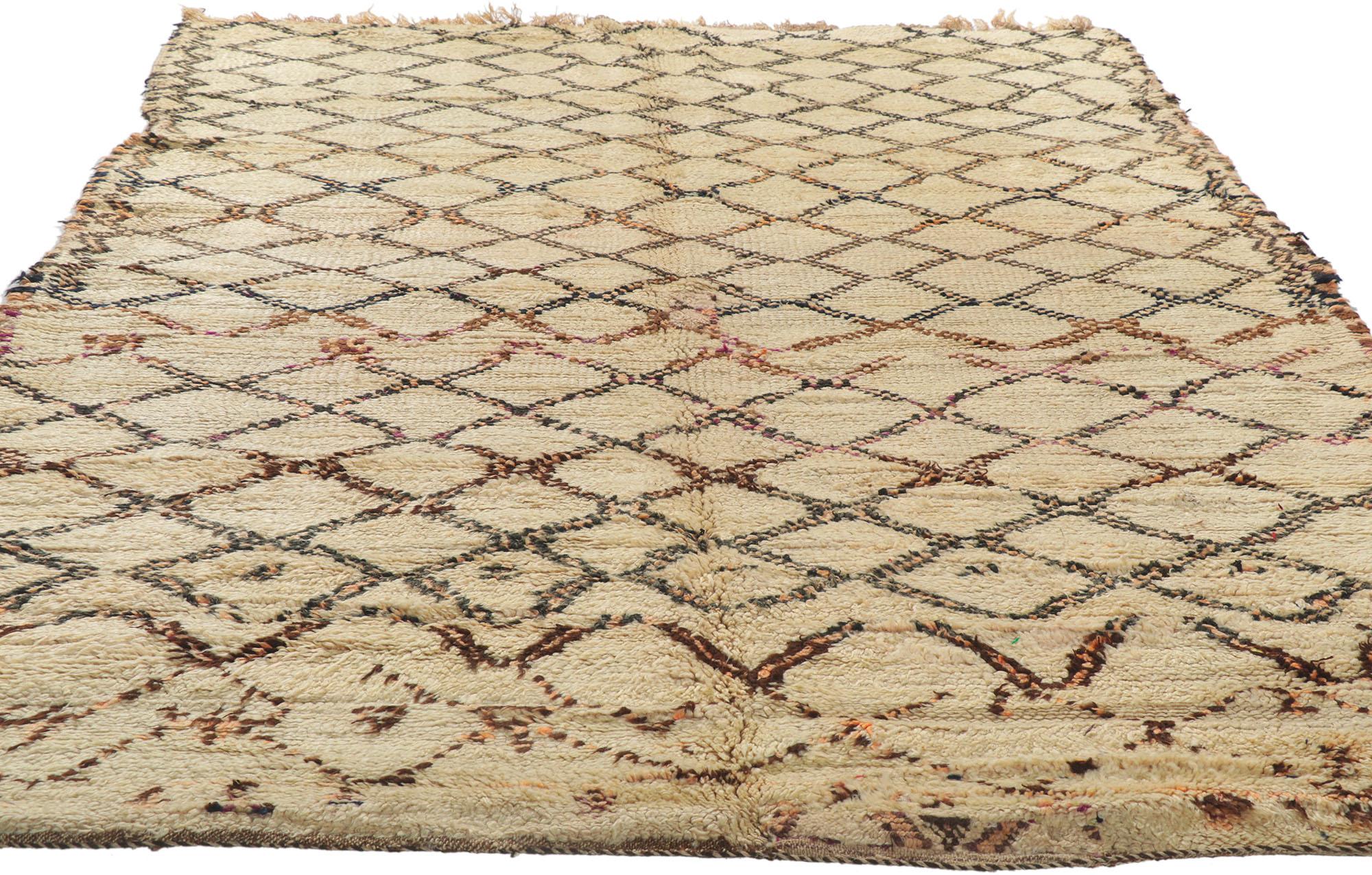 Hand-Knotted Vintage Beni Ourain Moroccan Rug with Tribal Style For Sale
