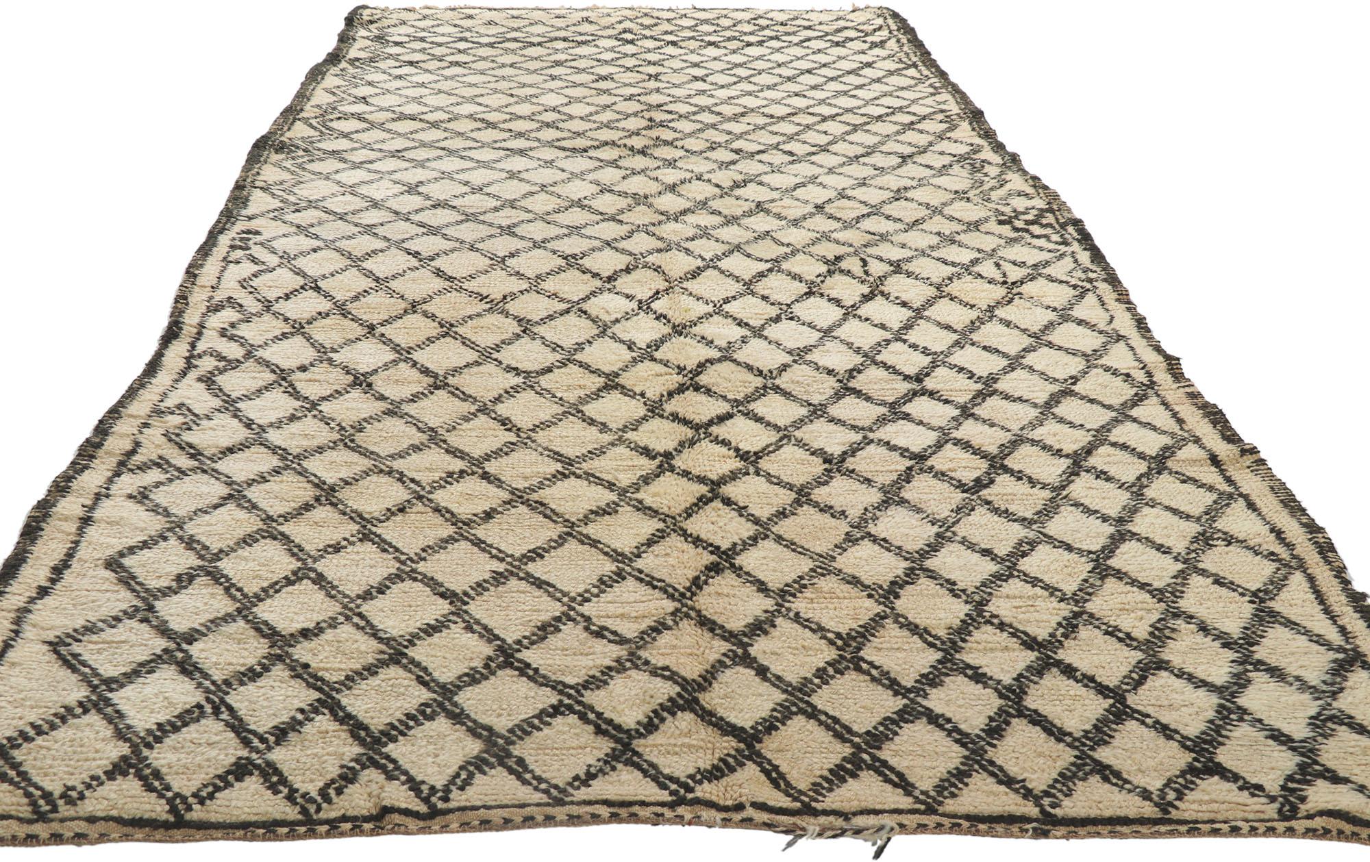 Hand-Knotted Vintage Beni Ourain Moroccan Rug, Midcentury Modern Meets Tribal Enchantment For Sale