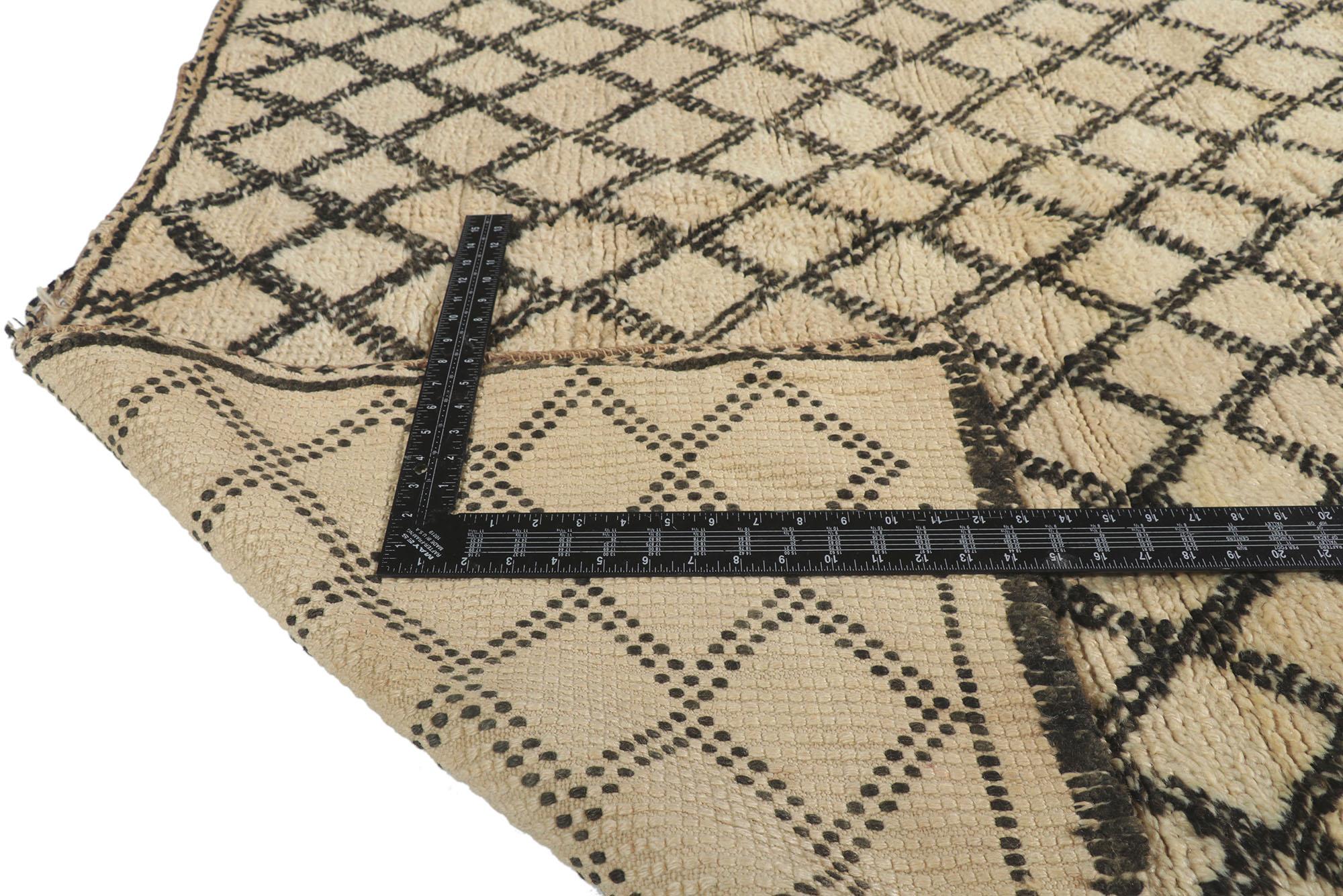 Wool Vintage Beni Ourain Moroccan Rug, Midcentury Modern Meets Tribal Enchantment For Sale