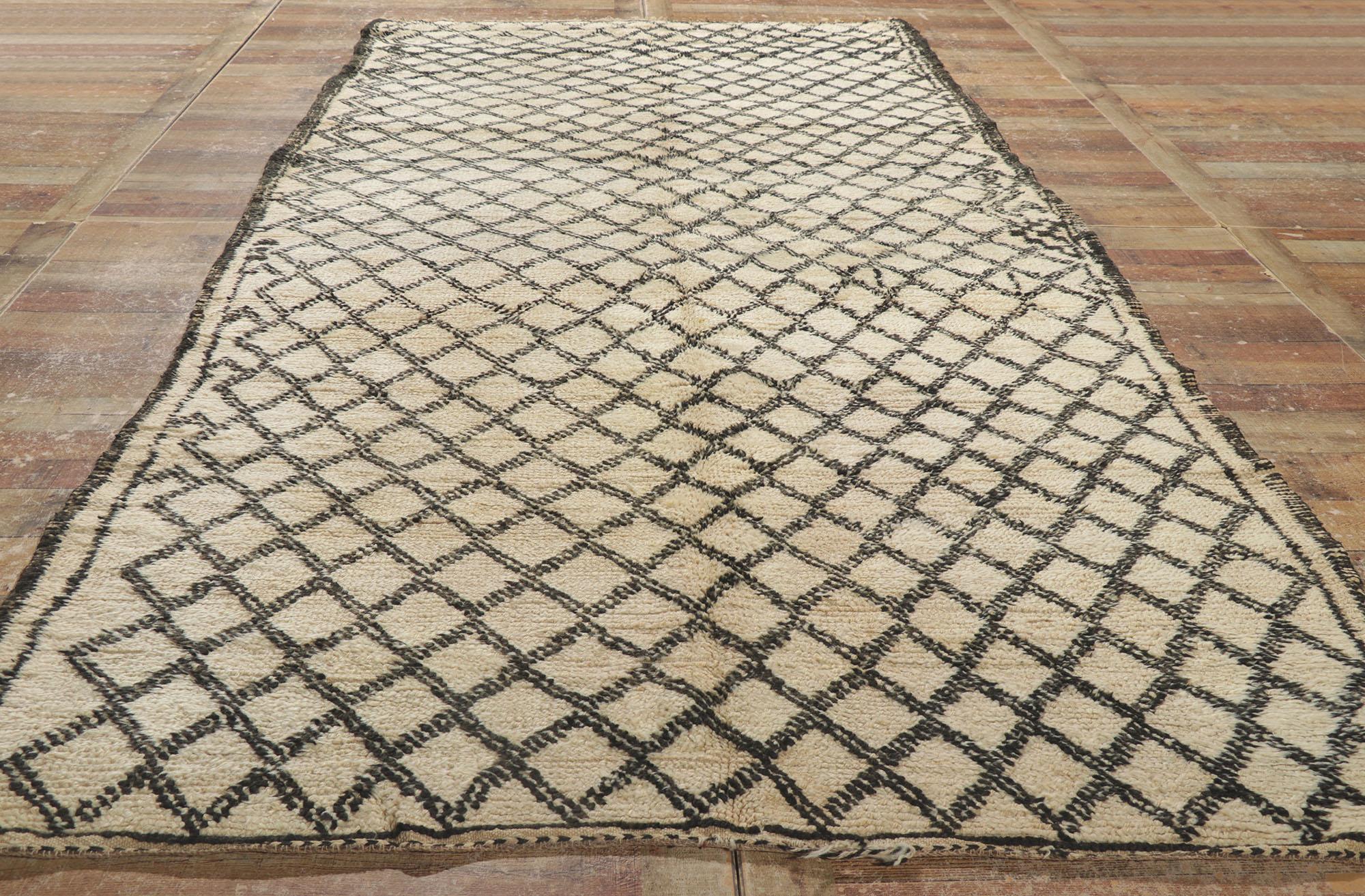 Vintage Beni Ourain Moroccan Rug, Midcentury Modern Meets Tribal Enchantment For Sale 2