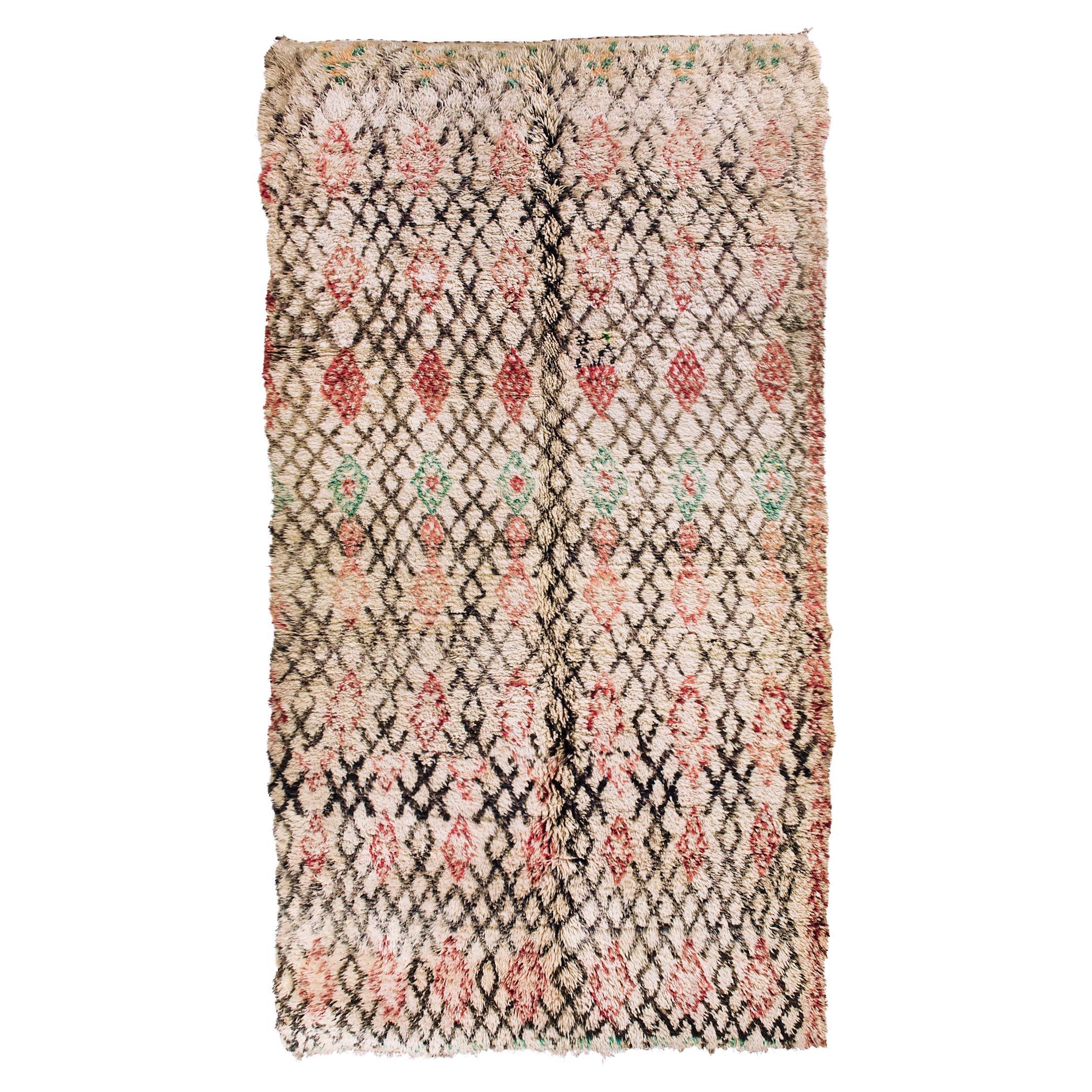 Vintage Moroccan Beni Ourain rug, Diamond Pattern Shag Rug 1980's, In Stock