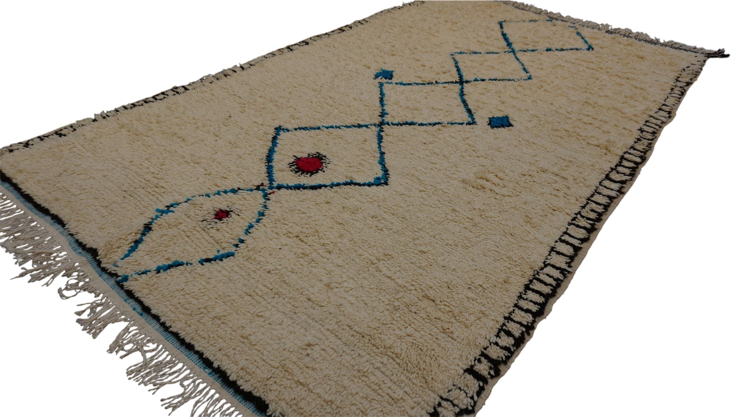 Beni Ourain Vintage Beni Ourain Teppich Blauer Wollteppich mit Motiv 5'7''x9'3'' im Angebot 2