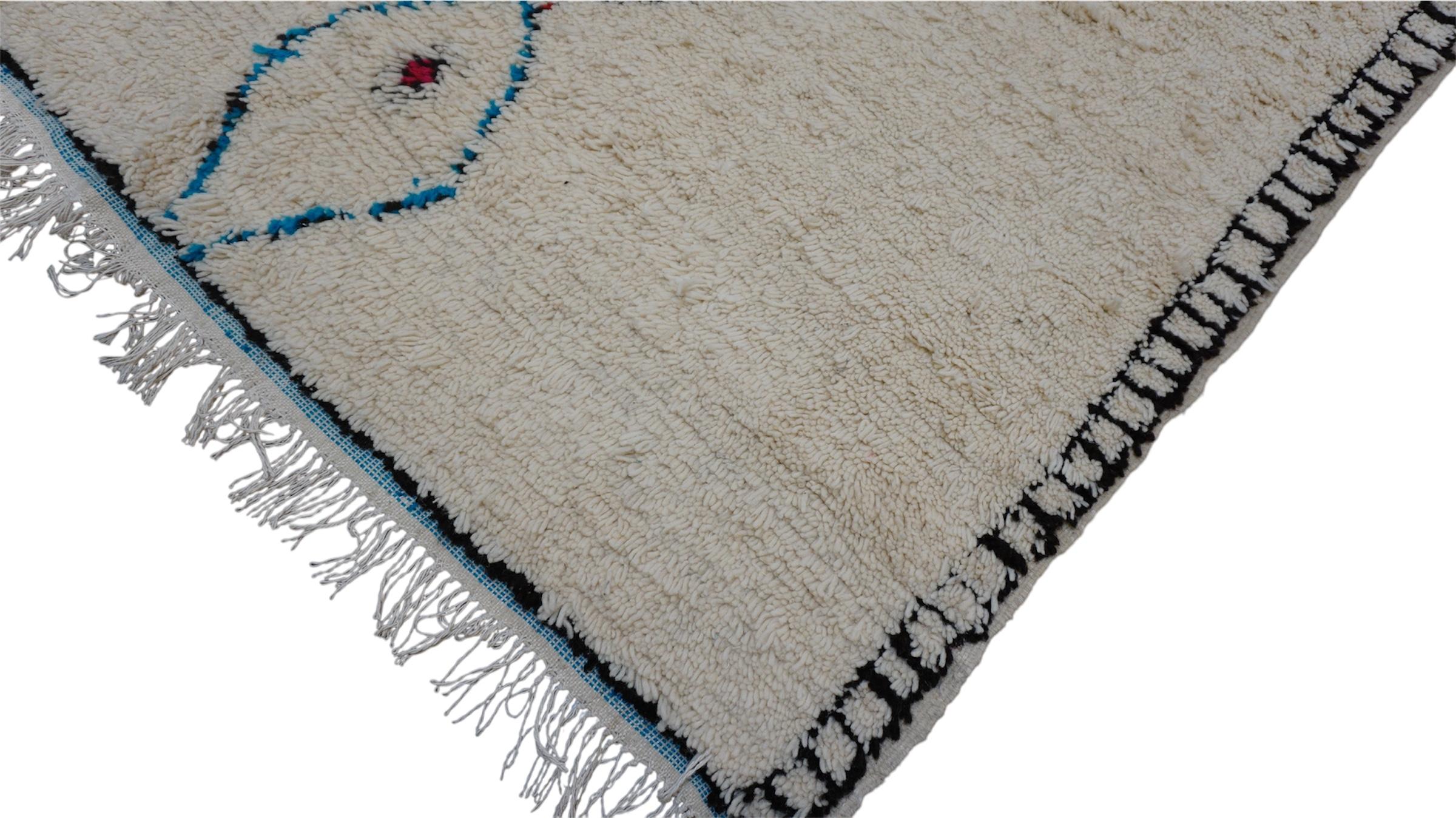 Beni Ourain Vintage Beni Ourain Teppich Blauer Wollteppich mit Motiv 5'7''x9'3'' (Böhmisch) im Angebot