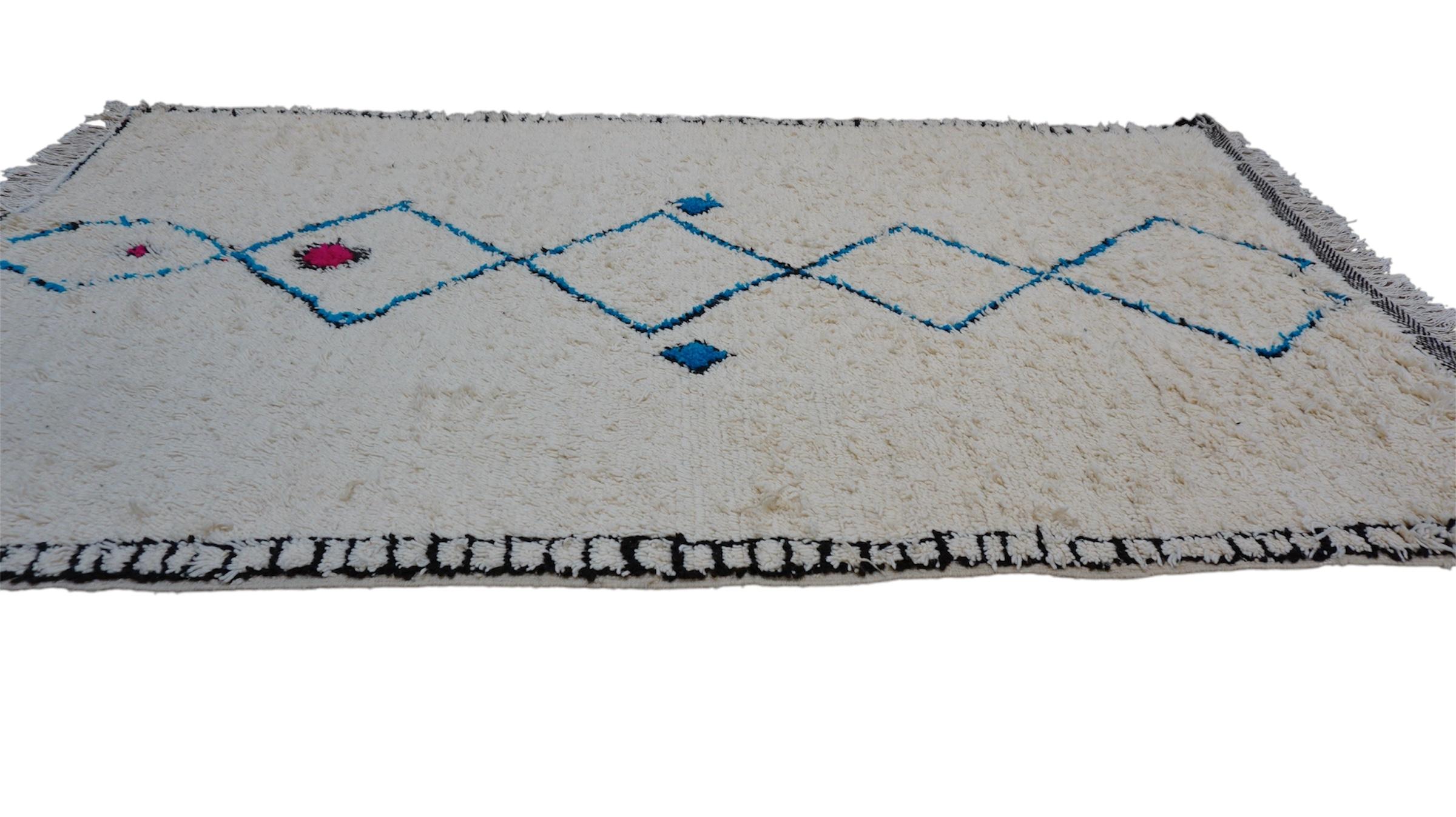 Beni Ourain Vintage Beni Ourain Teppich Blauer Wollteppich mit Motiv 5'7''x9'3'' (Marokkanisch) im Angebot