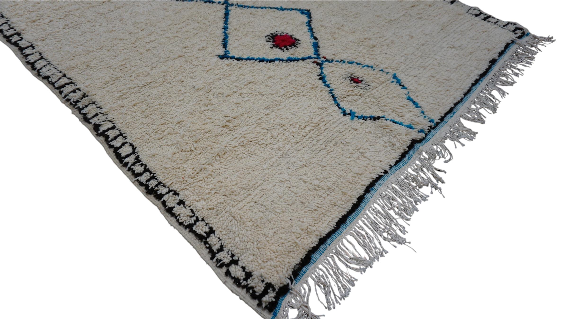 Beni Ourain Vintage Beni Ourain Teppich Blauer Wollteppich mit Motiv 5'7''x9'3'' (Handgeknüpft) im Angebot