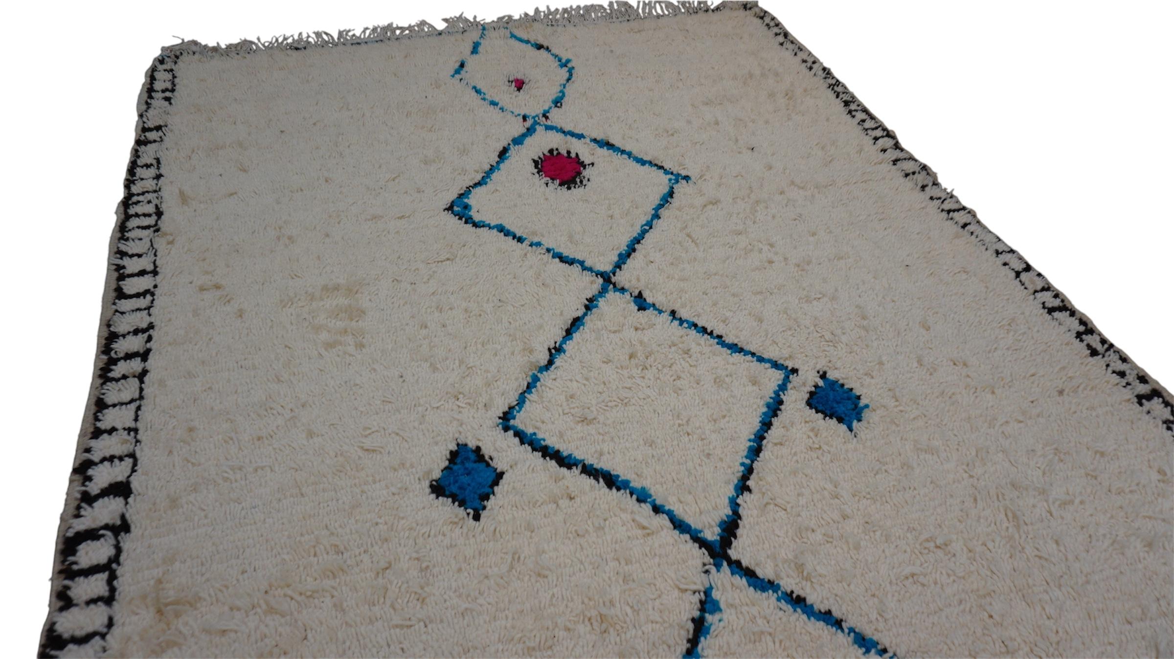 Beni Ourain Vintage Beni Ourain Teppich Blauer Wollteppich mit Motiv 5'7''x9'3'' im Zustand „Gut“ im Angebot in Torrance, CA