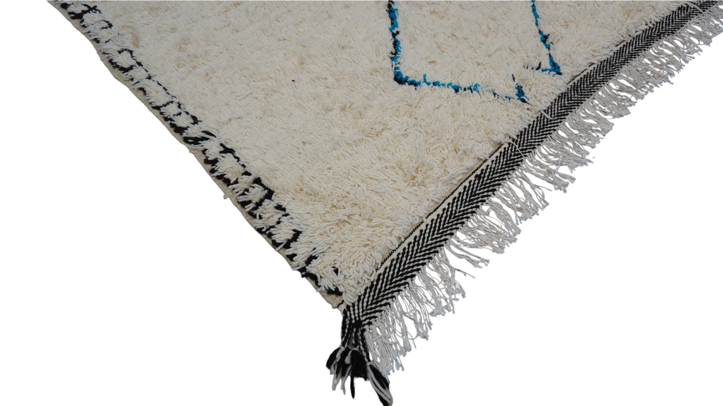 Beni Ourain Vintage Beni Ourain Teppich Blauer Wollteppich mit Motiv 5'7''x9'3'' (Wolle) im Angebot