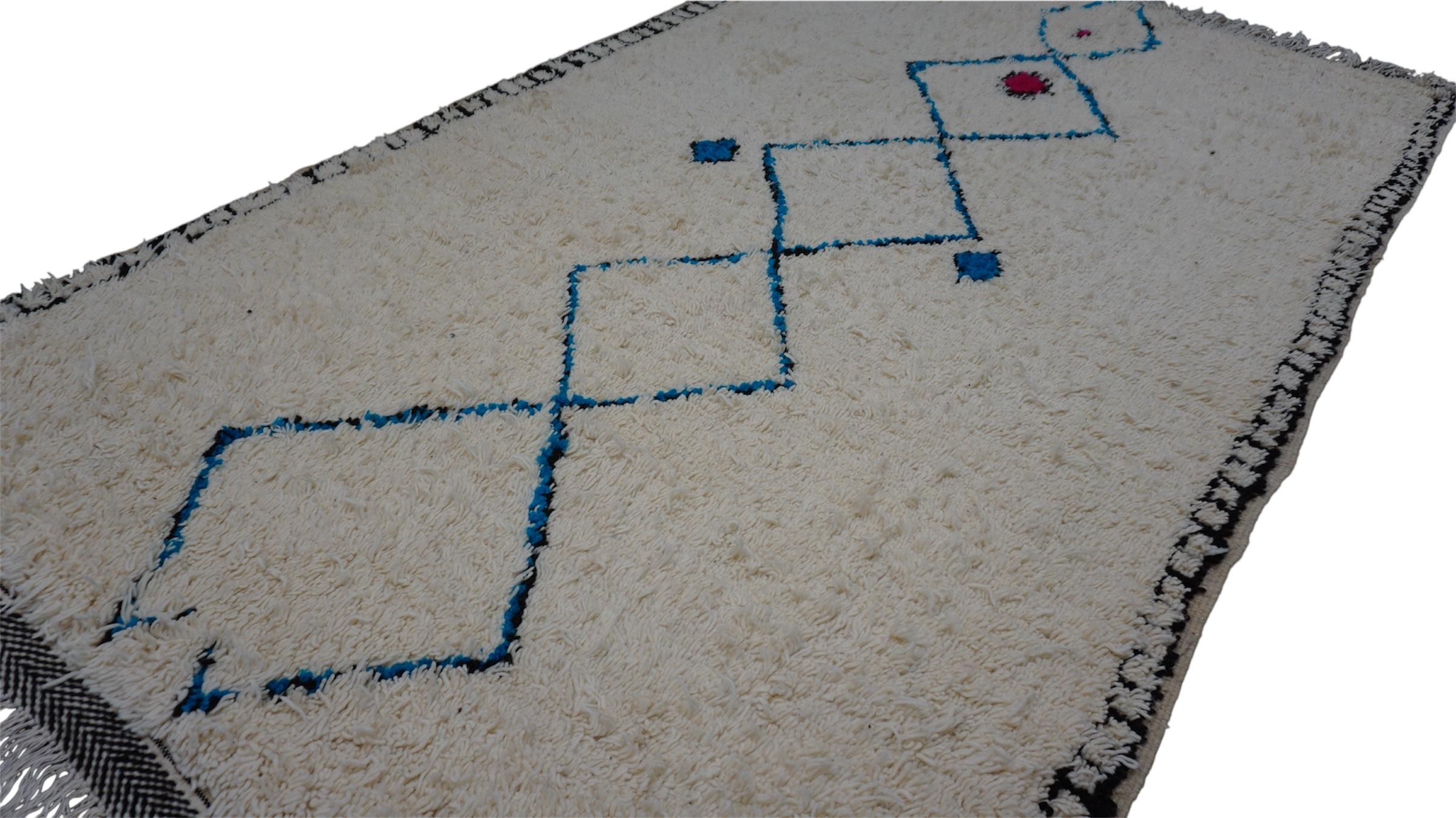 Beni Ourain Vintage Beni Ourain Teppich Blauer Wollteppich mit Motiv 5'7''x9'3'' im Angebot 1