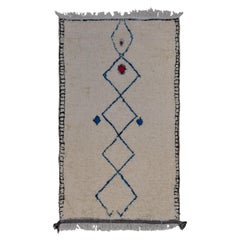 Vintage Beni Ourain Rug Blue Motif Wool Rug 5'7''x9'3''