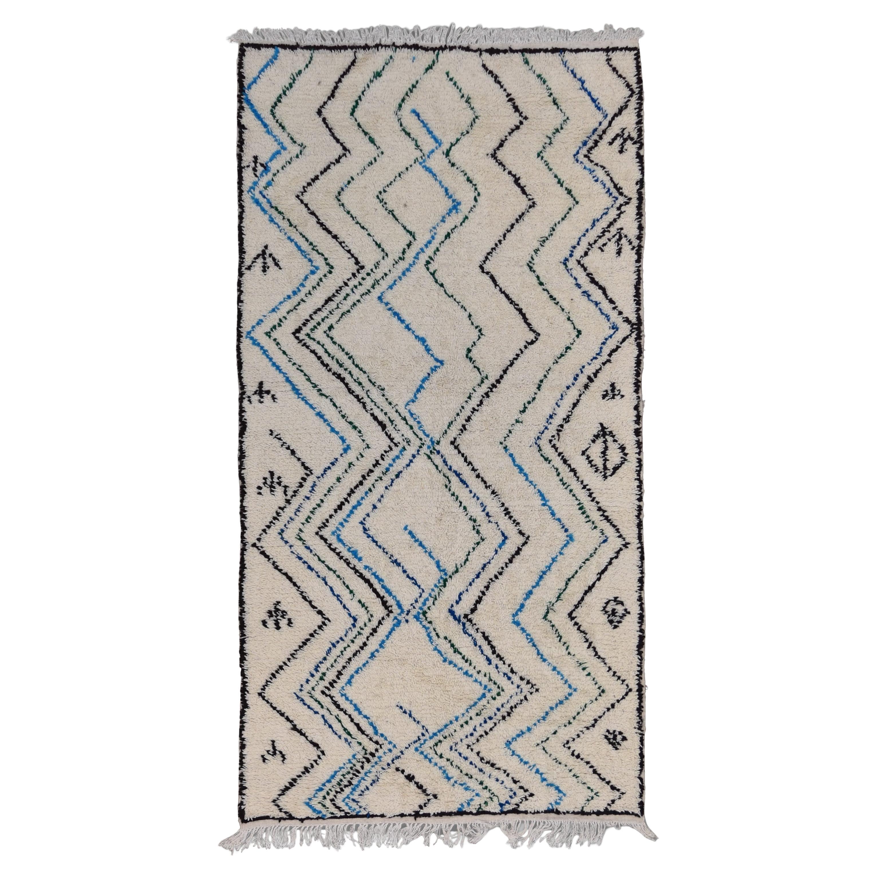 Vintage Beni Ourain Rug Hand-Knotted Wool Rug 5'2''x10'