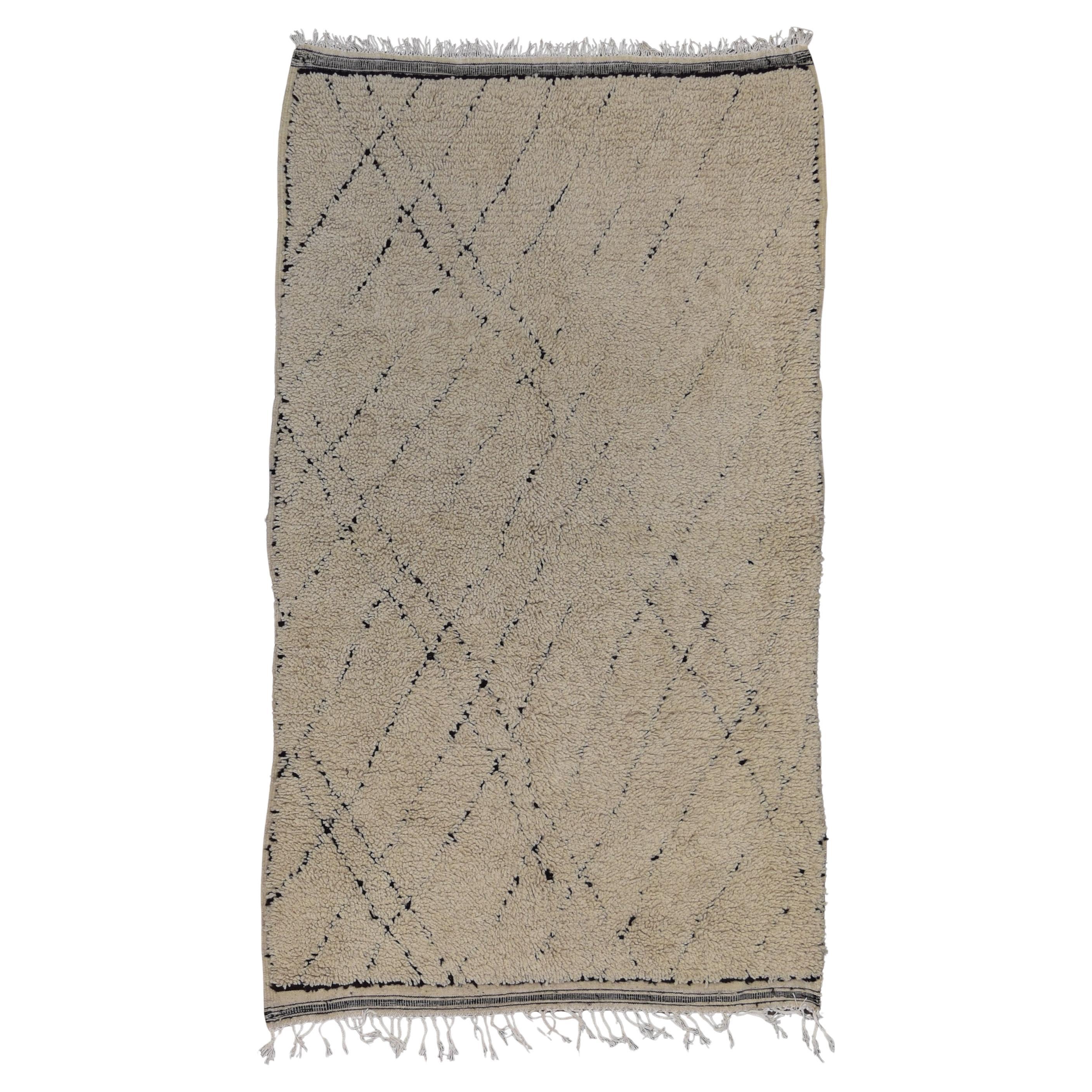 Vintage Beni Ourain Rug Hand-Knotted Wool Rug 5'3''x8'8''