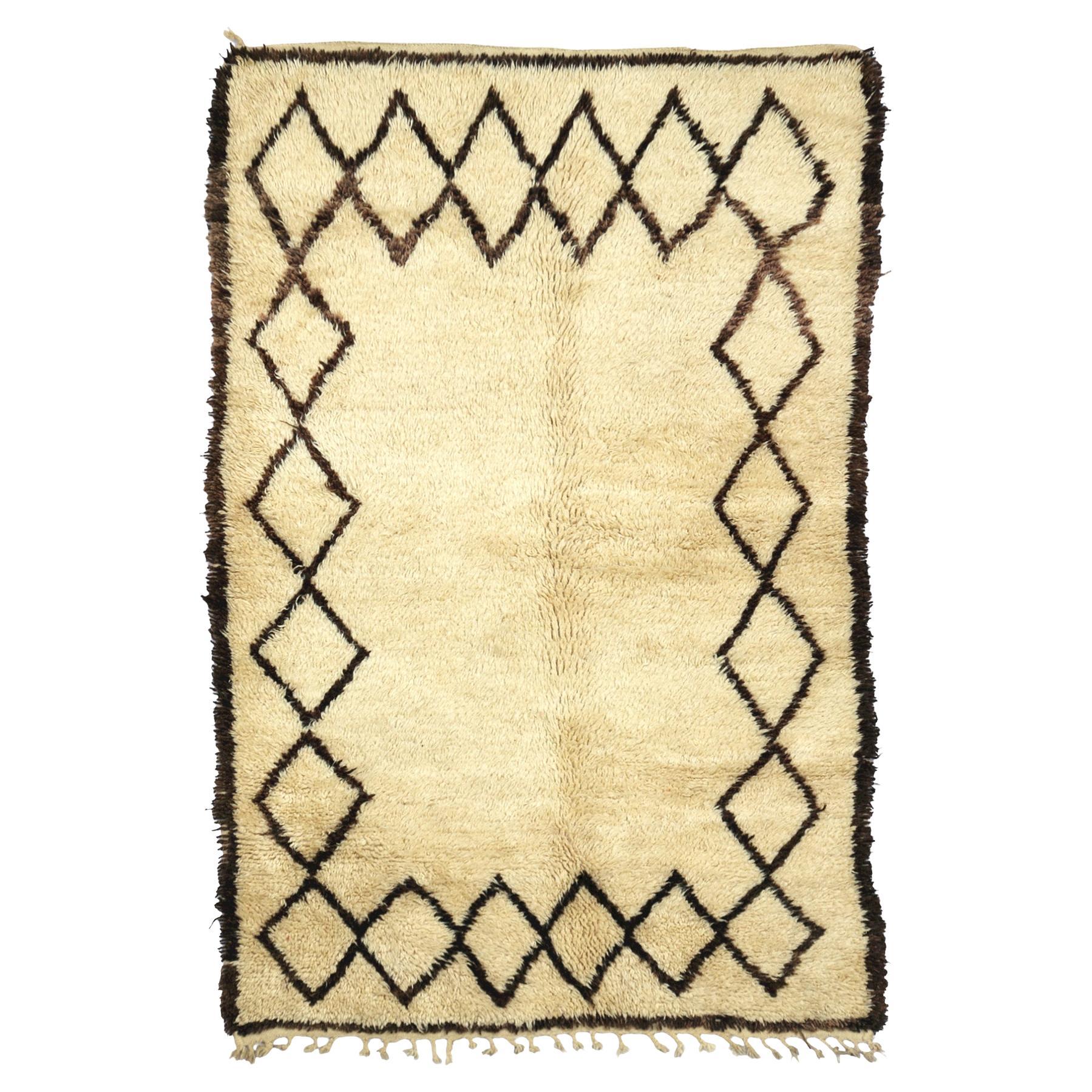 Vintage Moroccan Beni Ourain rug 1980's, Diamond Pattern Shag Rug, In Stock For Sale