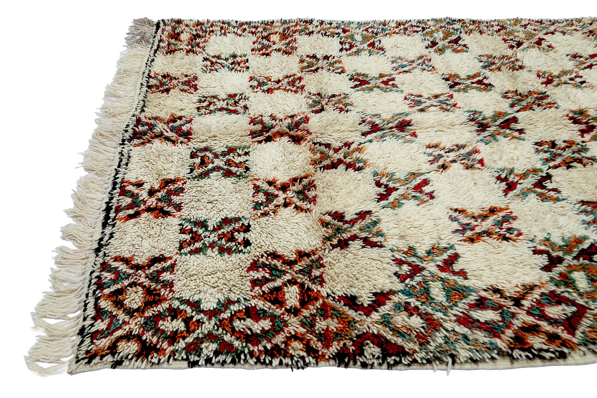 Tribal Vintage Moroccan Beni Ourain rug 1980's, Berber Chess Pattern Rug, In Stock For Sale