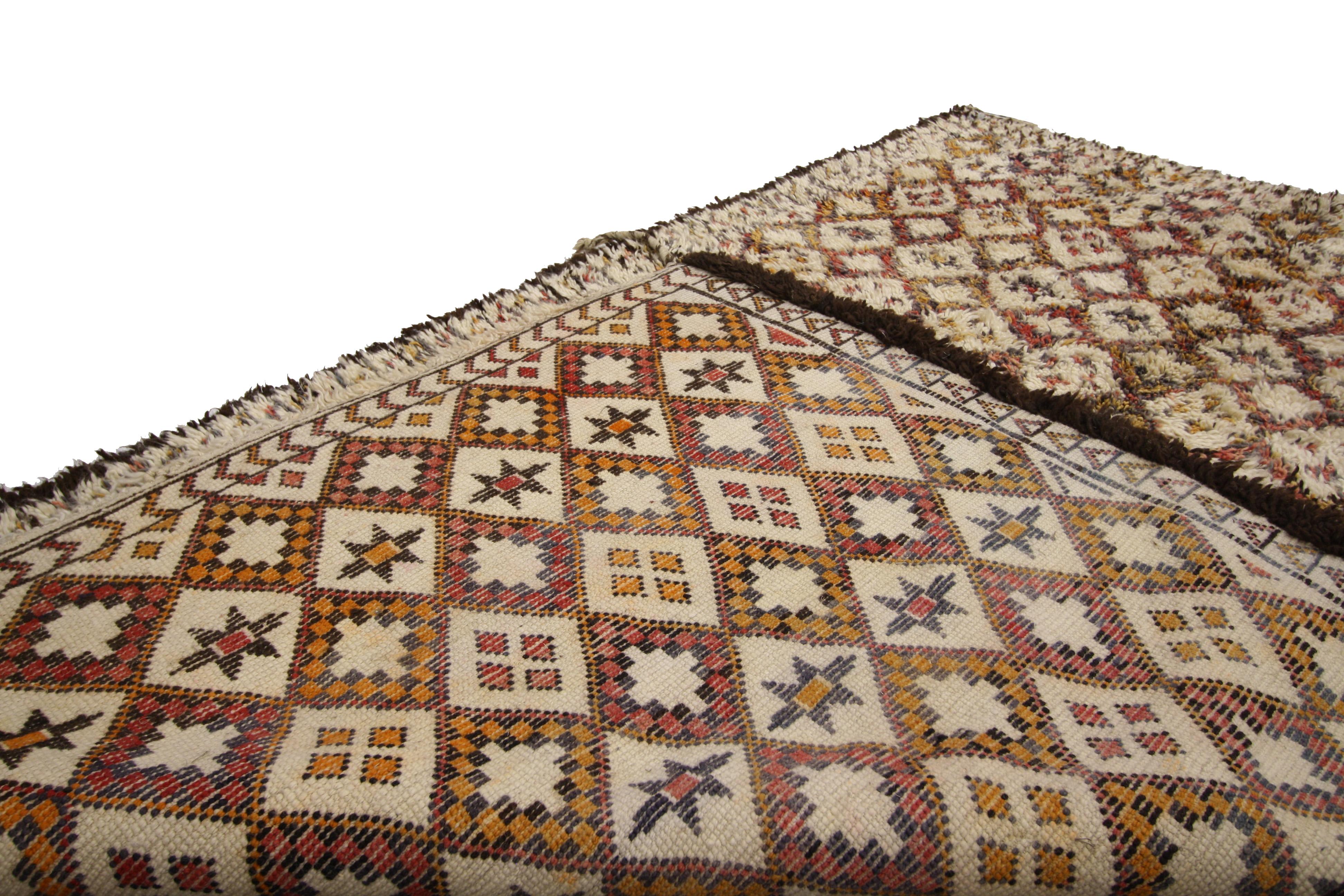 Wool Vintage Moroccan Beni Ourain Rug, Warm Worldy Charm Meets Midcentury Modern For Sale