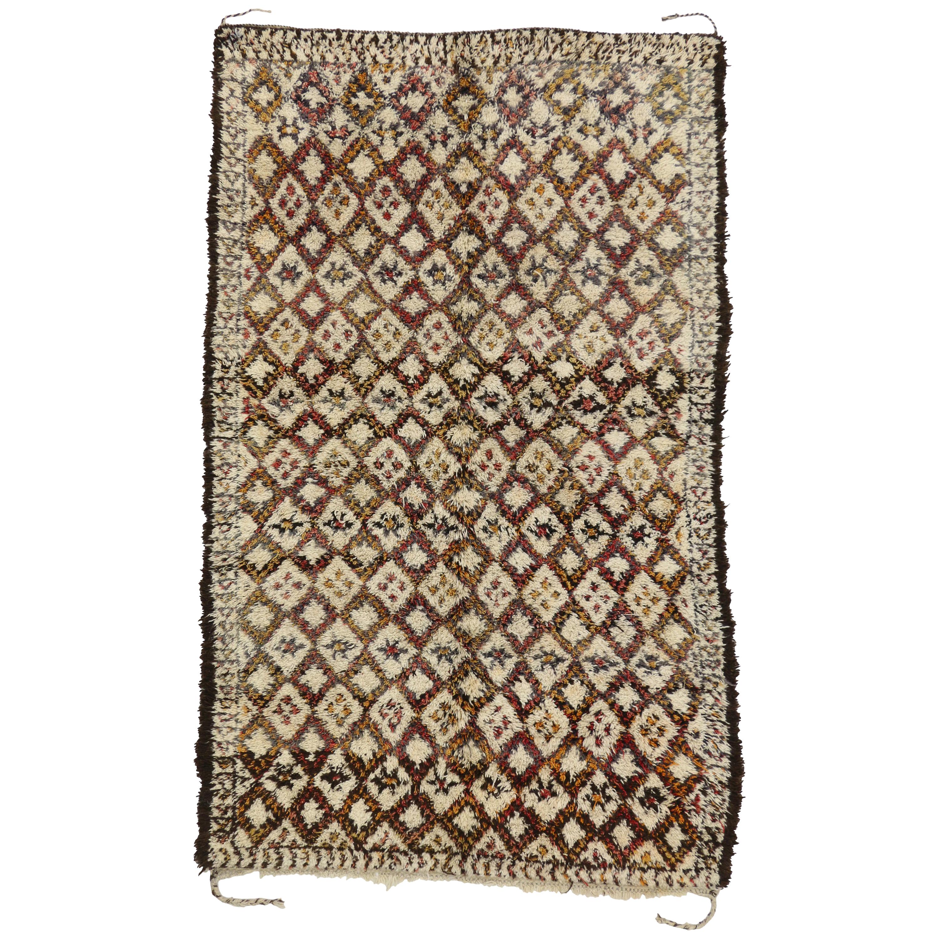 Vintage Beni Ourain Rug with MidCentury Modern Style, Berber Moroccan