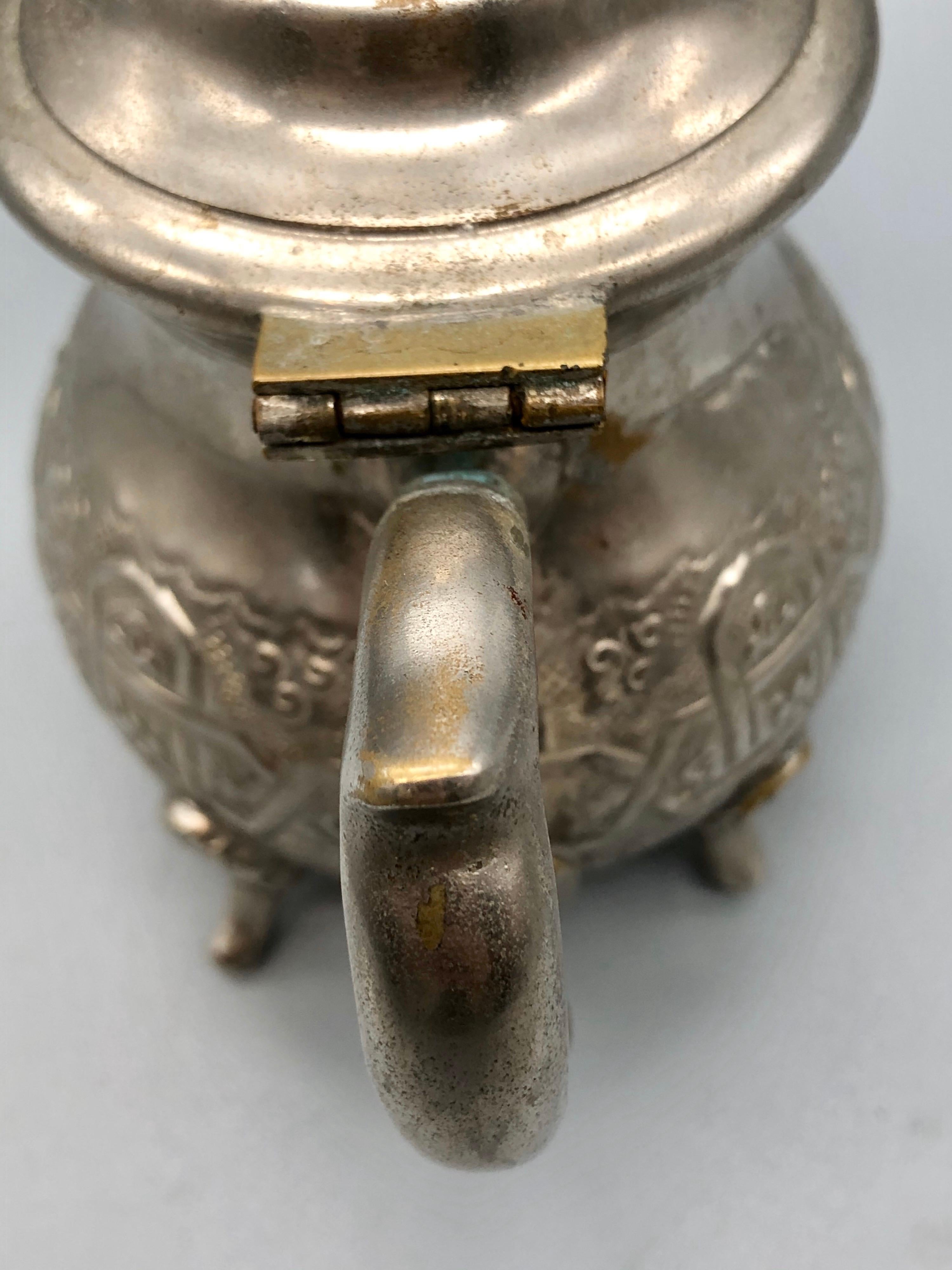 Silver Plate Vintage Bennani Frères Moroccan Silver Teapot, Hand Hammered with Repousse For Sale