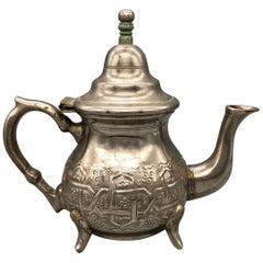 Vintage Bennani Frères Moroccan Silver Teapot, Hand Hammered with Repousse