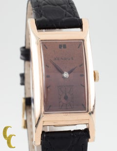 Vintage Benrus 10k Rose Gold-Filled Rectangle Watch with Black Leather Band
