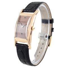 Vintage Benrus 10k Rose Gold-Filled Rectangle Watch with Black Leather Band