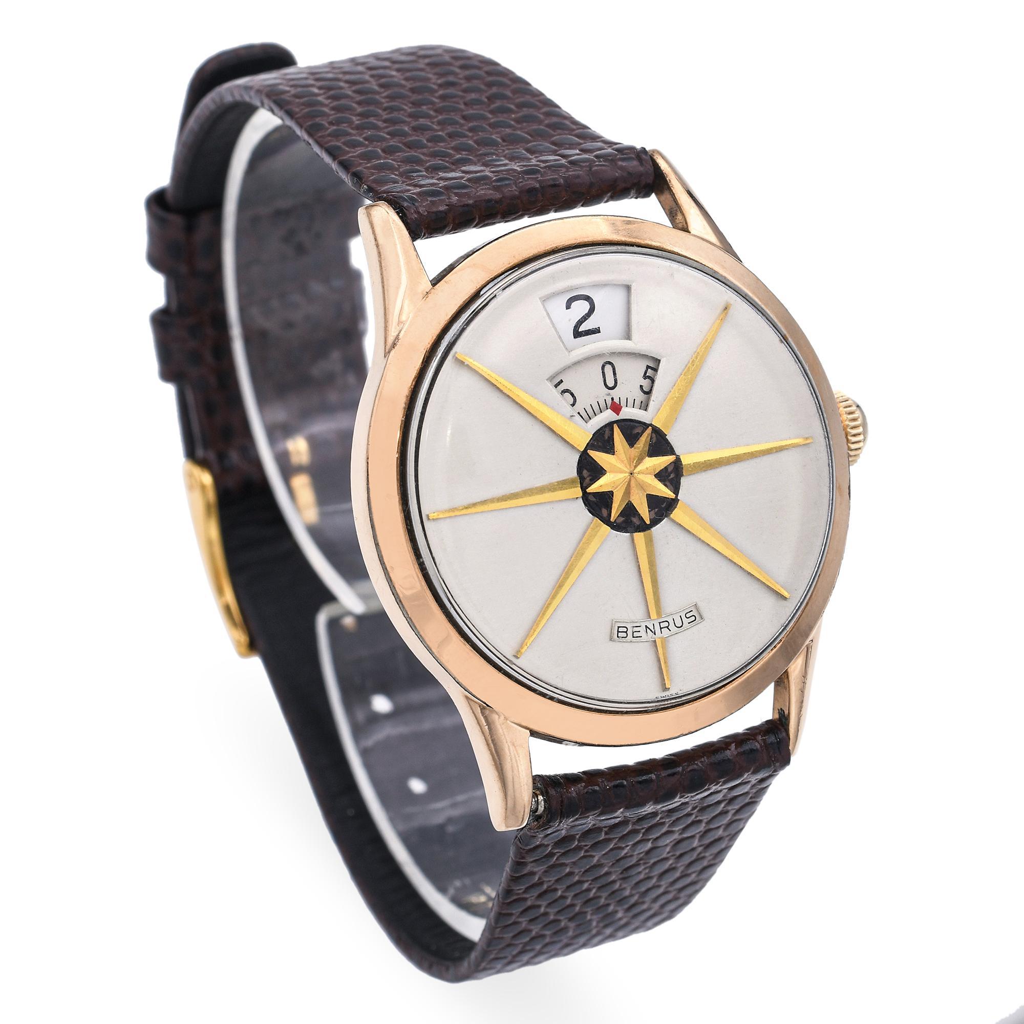 Vintage Benrus Dial-O-Rama Jump Hour Hand Wind Men's Watch In Good Condition For Sale In New York, NY