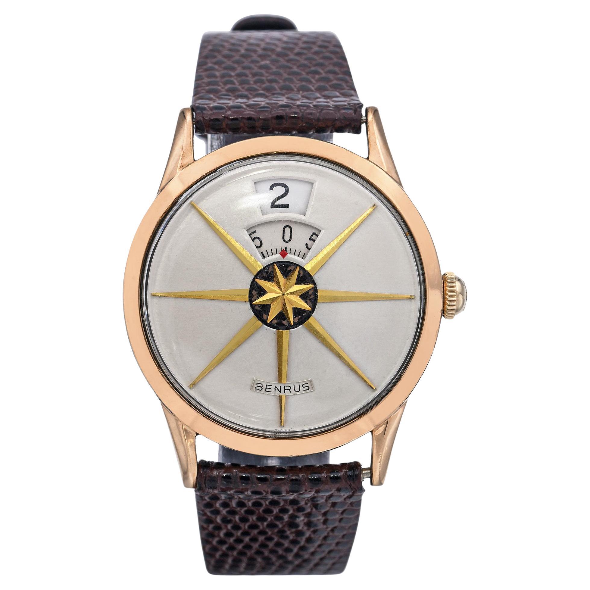 Vintage Benrus Dial-O-Rama Jump Hour Hand Wind Men's Watch For Sale