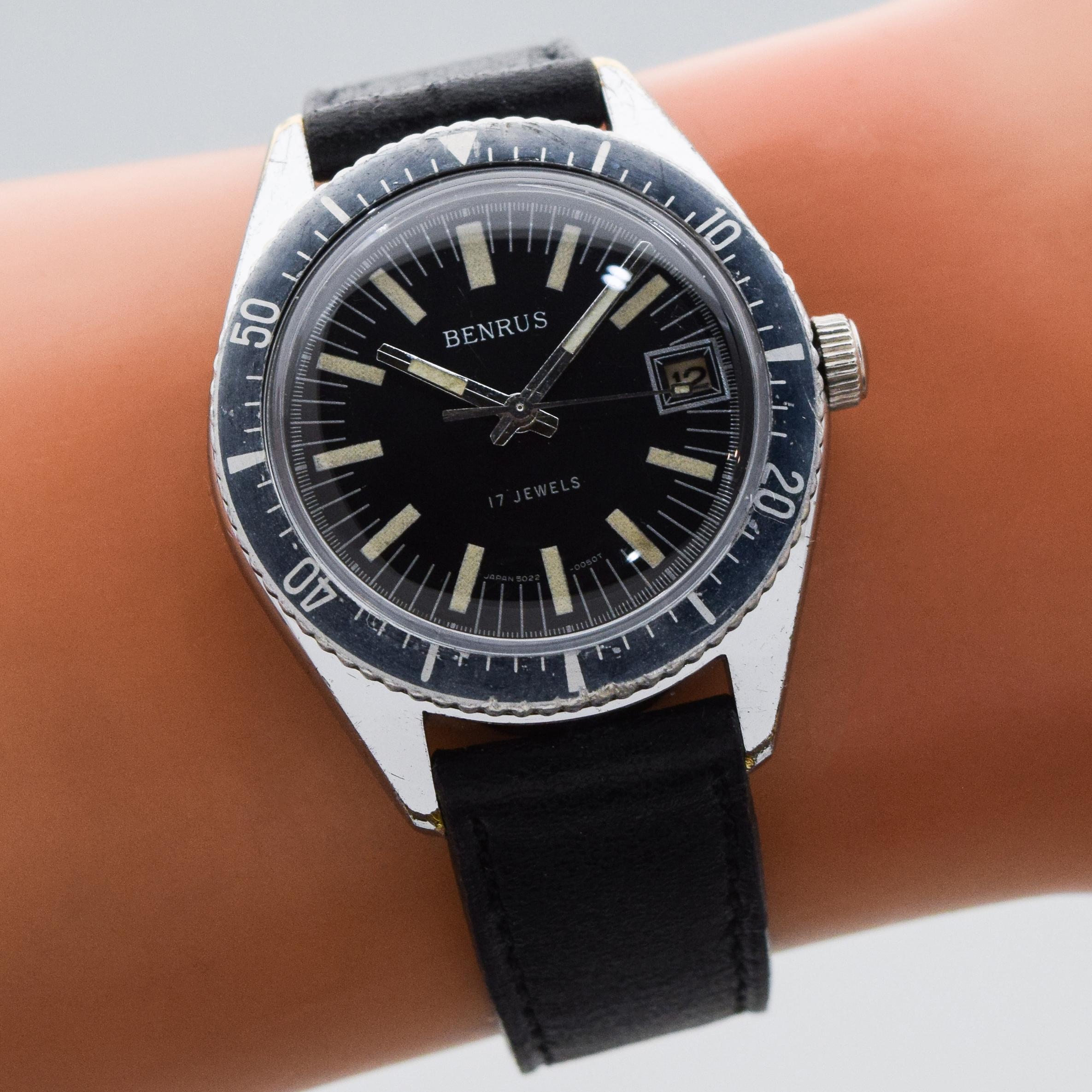 Vintage Benrus Divers Base Metal and Stainless Steel Watch, 1970s For Sale 1
