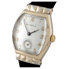 Vintage Benrus Gold-Filled Tonneau Watch with Black Leather Band