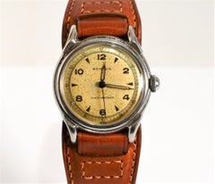 Orologio da polso stile militare Benrus vintage con cinturino in pelle Bund