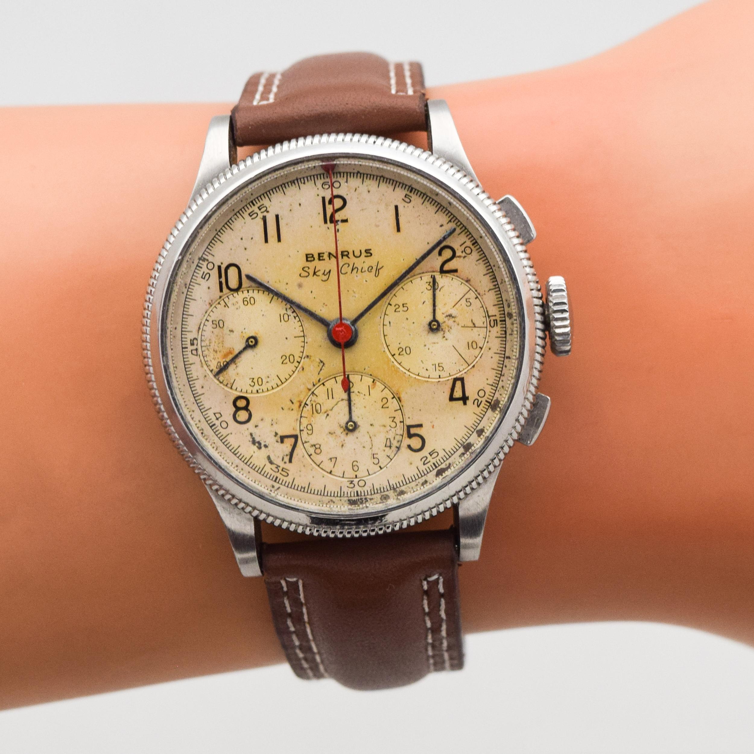 Vintage Benrus Sky Chief Jumbo Stainless Steel Chronograph Watch, 1940s 1