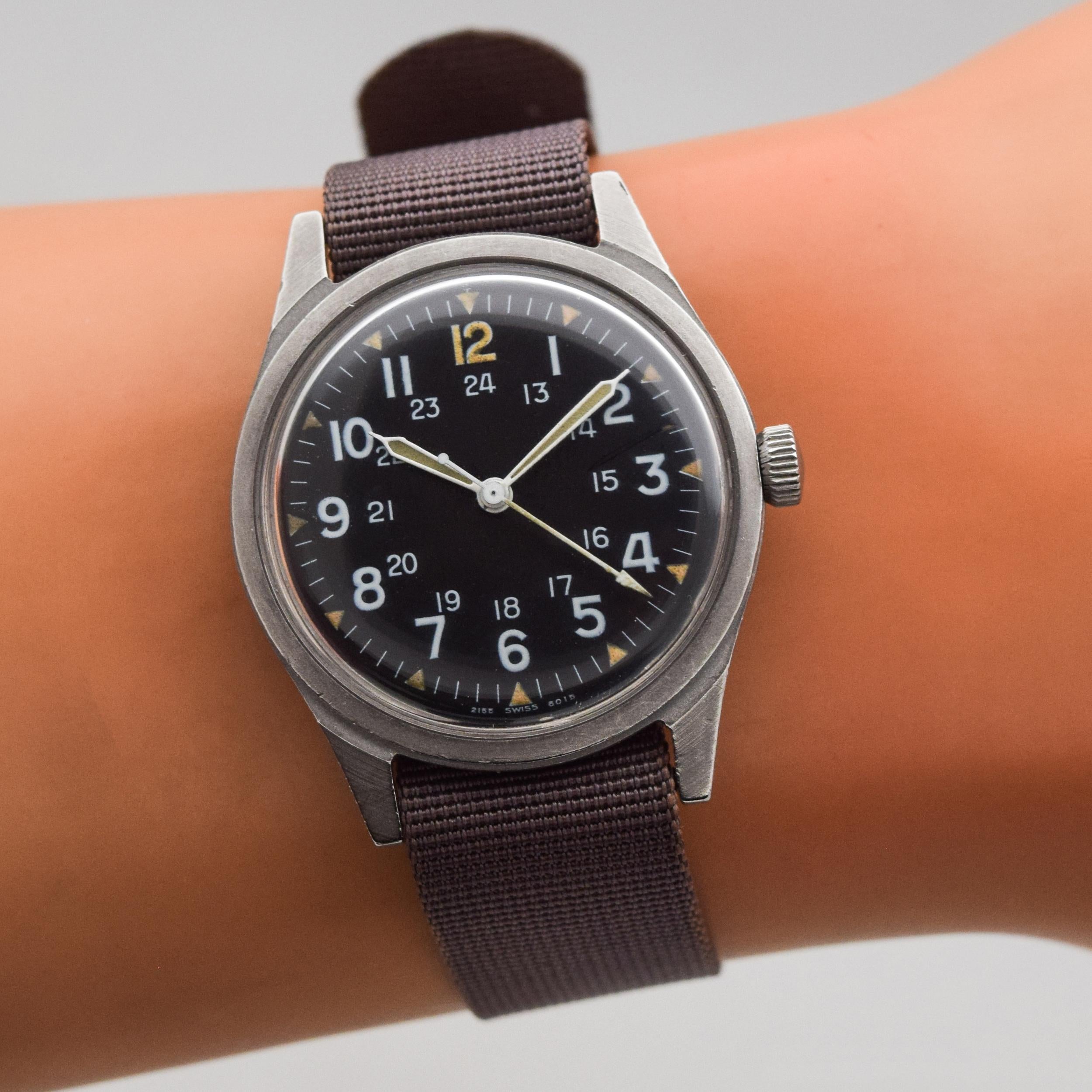Vintage-Uhr aus Edelstahl der US-Militärwaffe von Benrus, 1969 6