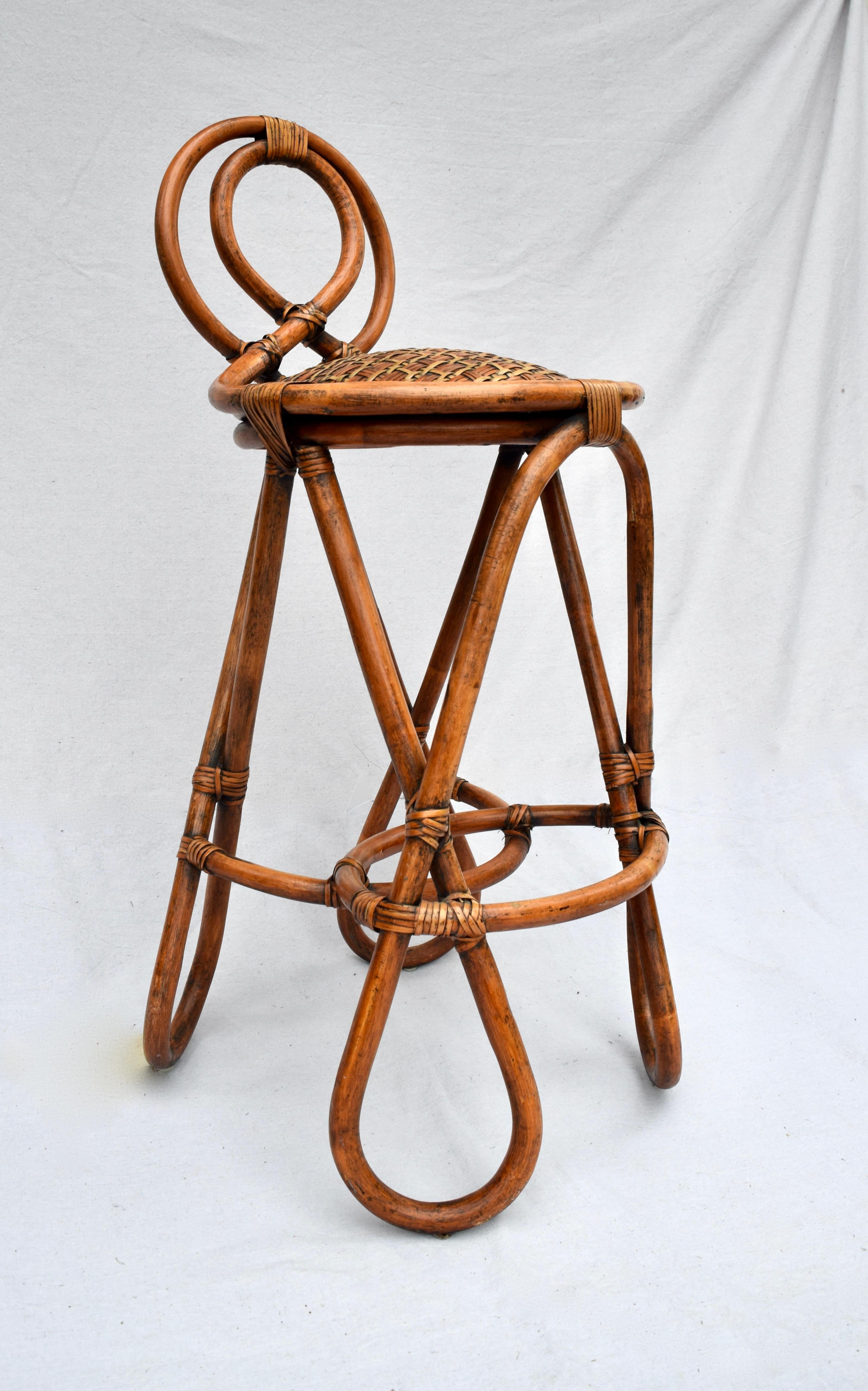 American Vintage Bent Bamboo & Grasscloth Barstools