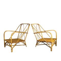 Vintage Bent Bamboo Lounge Chairs and Ottoman