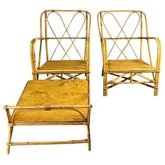 Vintage Bent Bamboo Lounge Chairs and Ottoman