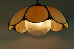 1950s Vintage Bent and Ribbed Clear Glass Pendant Light