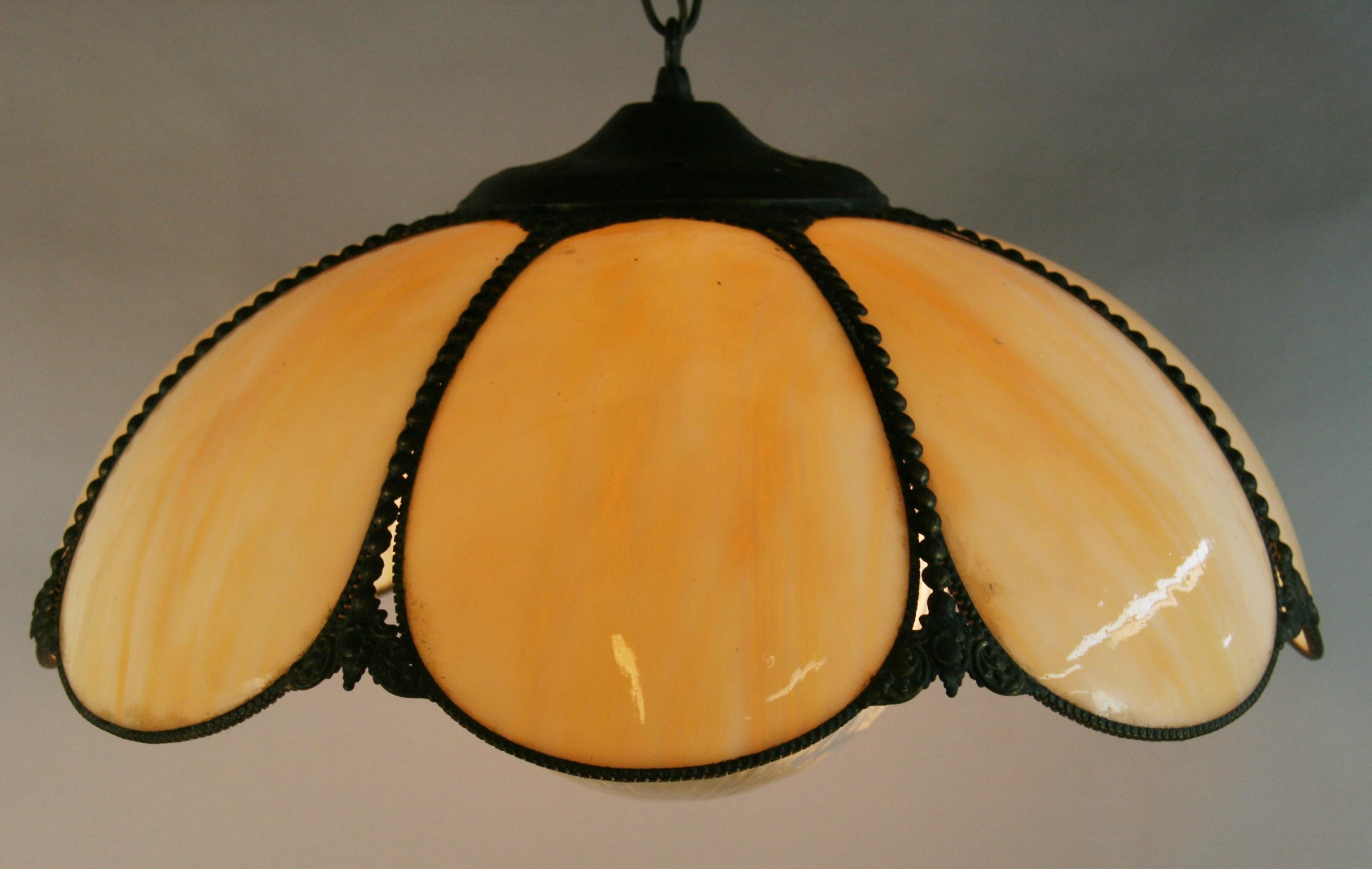 Mid-20th Century Vintage Bent Glass and Ribbed Clear Glass Pendant For Sale
