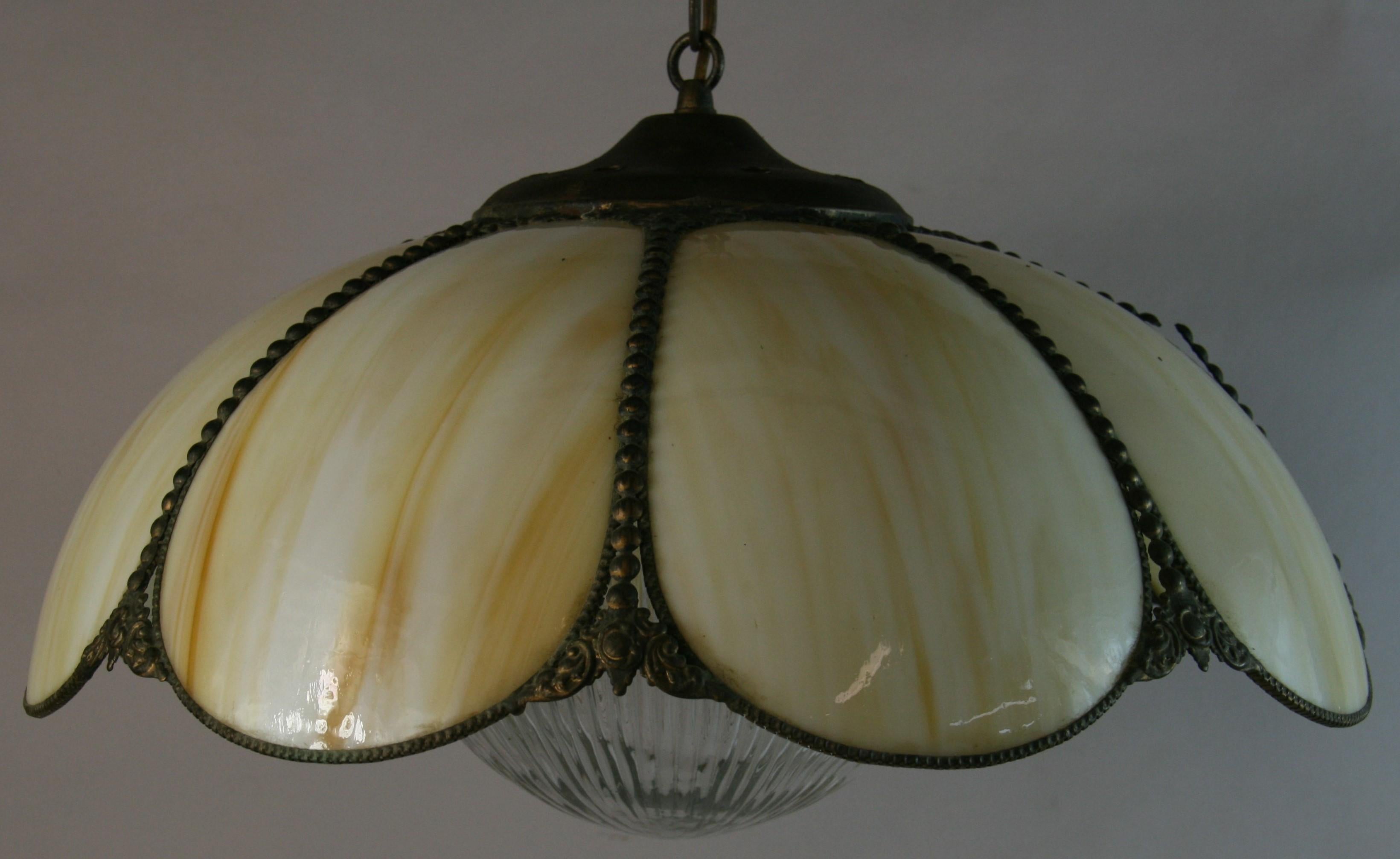 Vintage Bent Glass and Ribbed Clear Glass Pendant For Sale 3