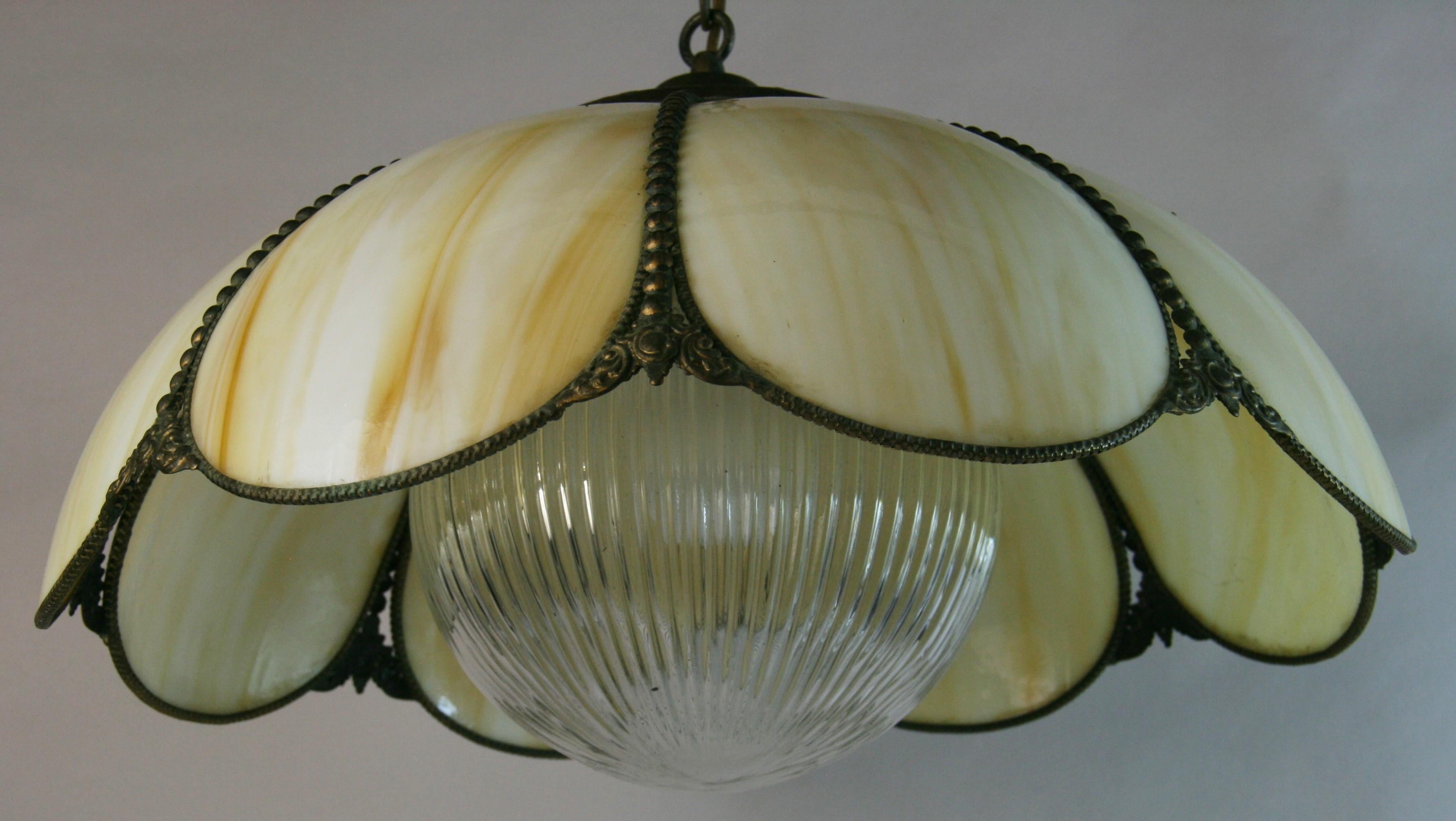 Vintage Bent Glass and Ribbed Clear Glass Pendant For Sale 4
