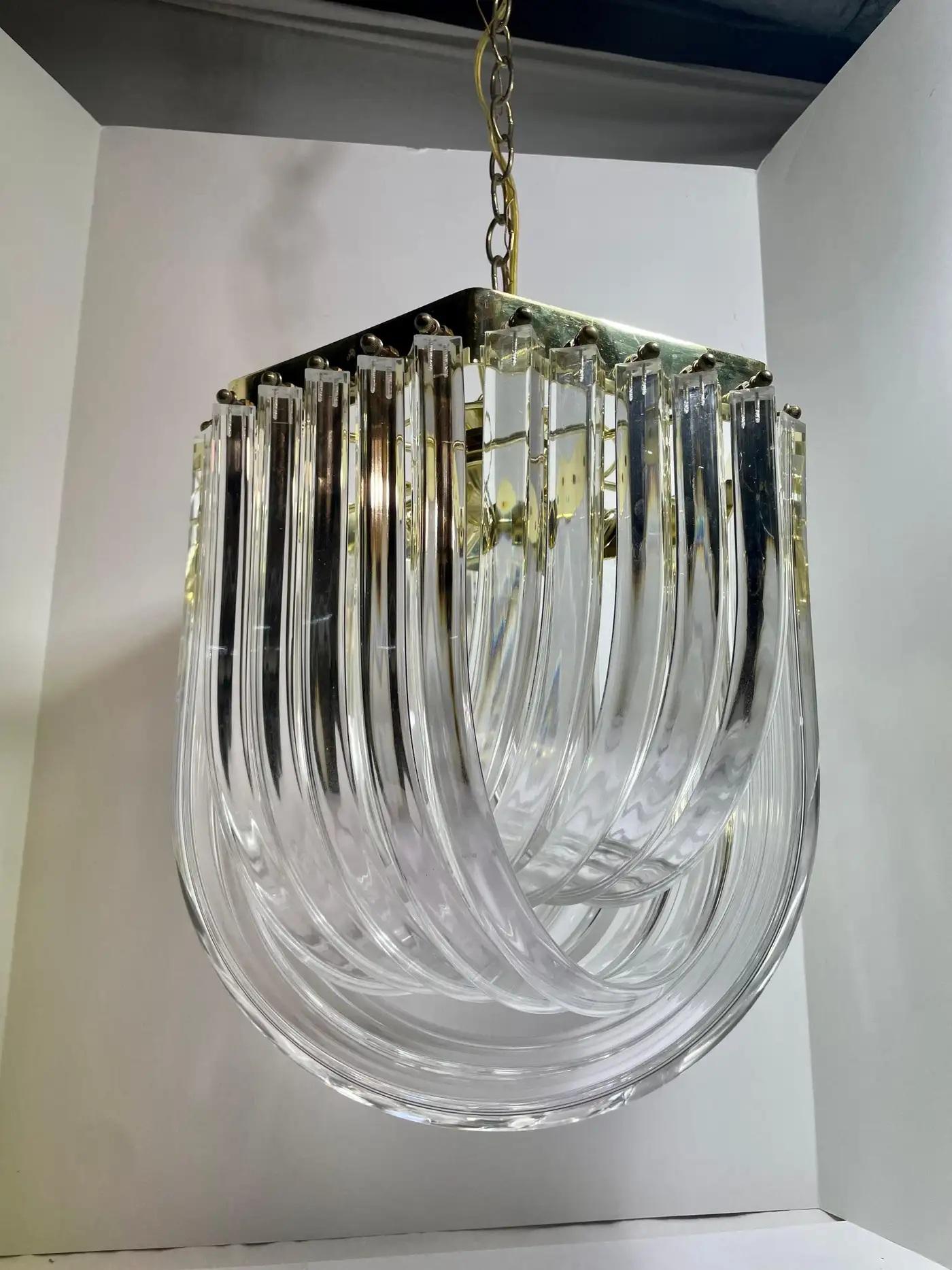 Mid-Century Modern Vintage Bent Lucite Ribbon Chandelier